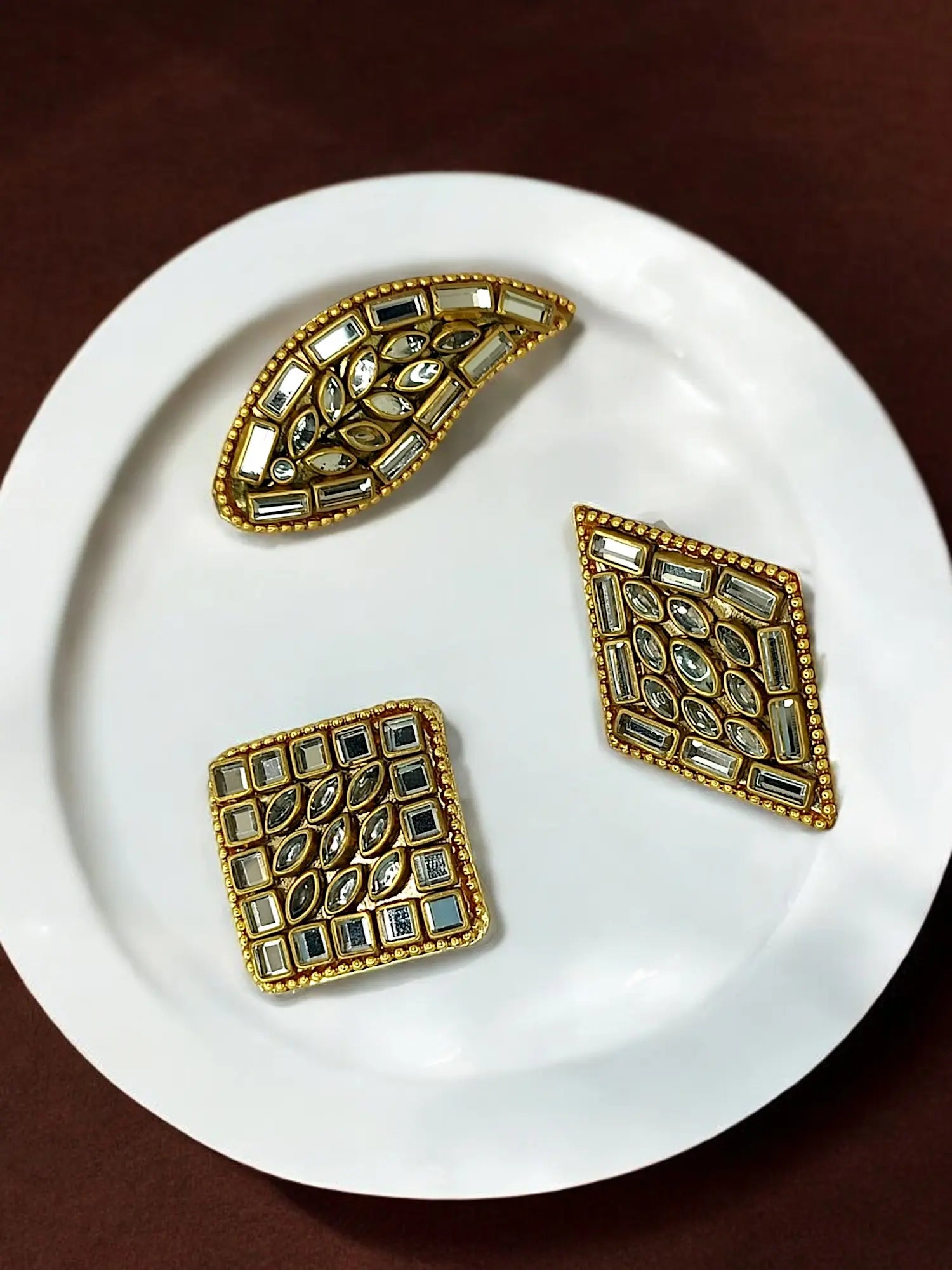 Crystal Saree Pin Set with Gold-Toned Finish