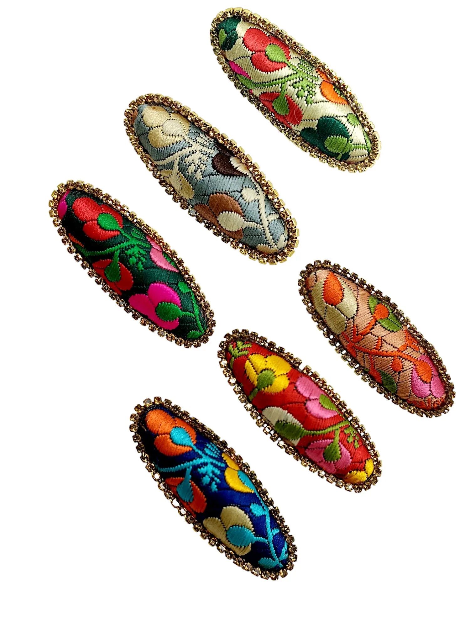 Multicolor Oval Saree Pin Sets with Floral Patterns