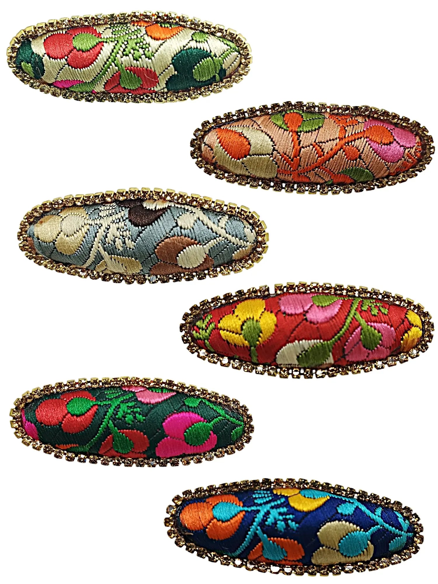 Multicolor Oval Saree Pin Sets with Floral Patterns