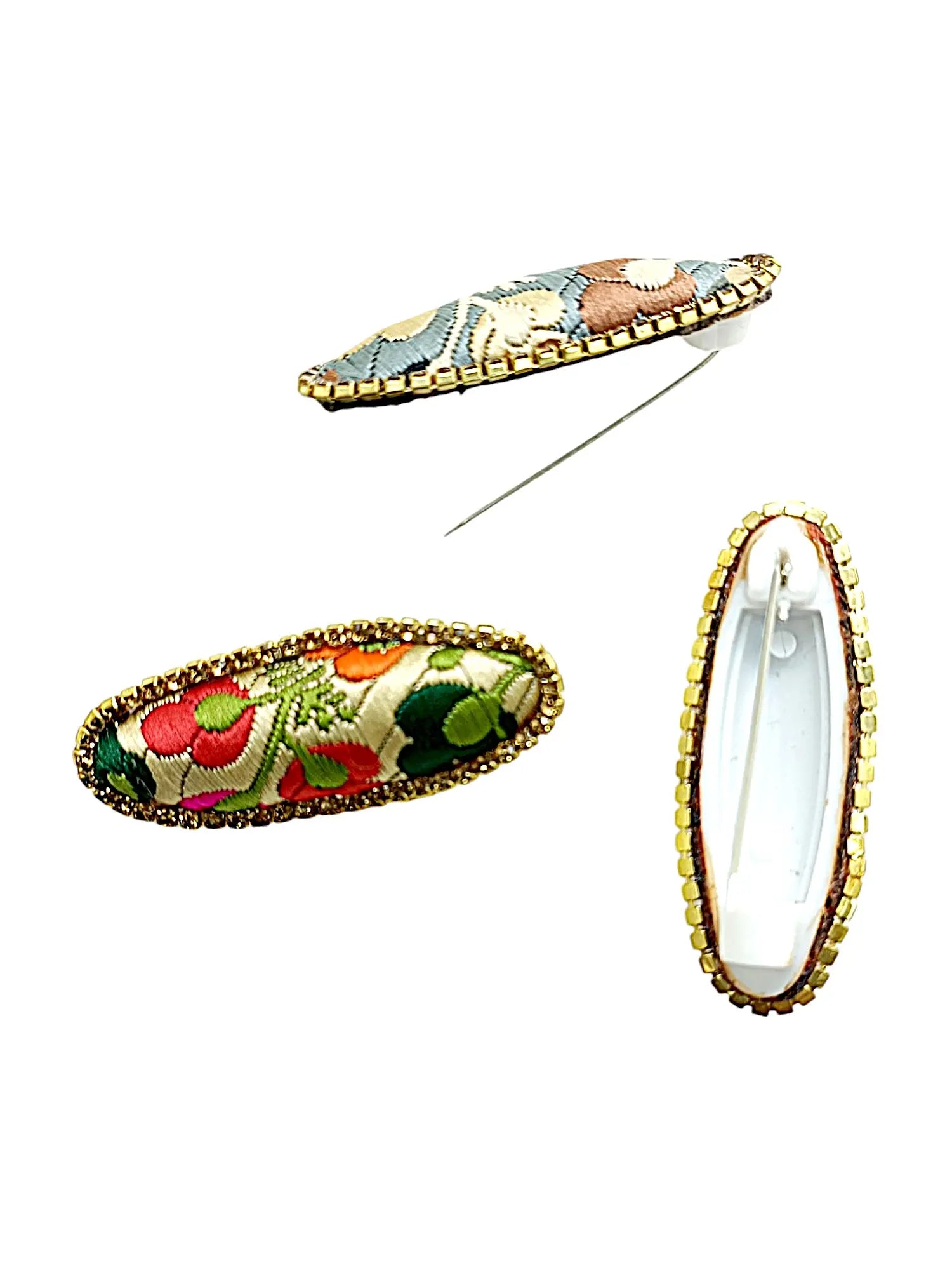 Multicolor Oval Saree Pin Sets with Floral Patterns