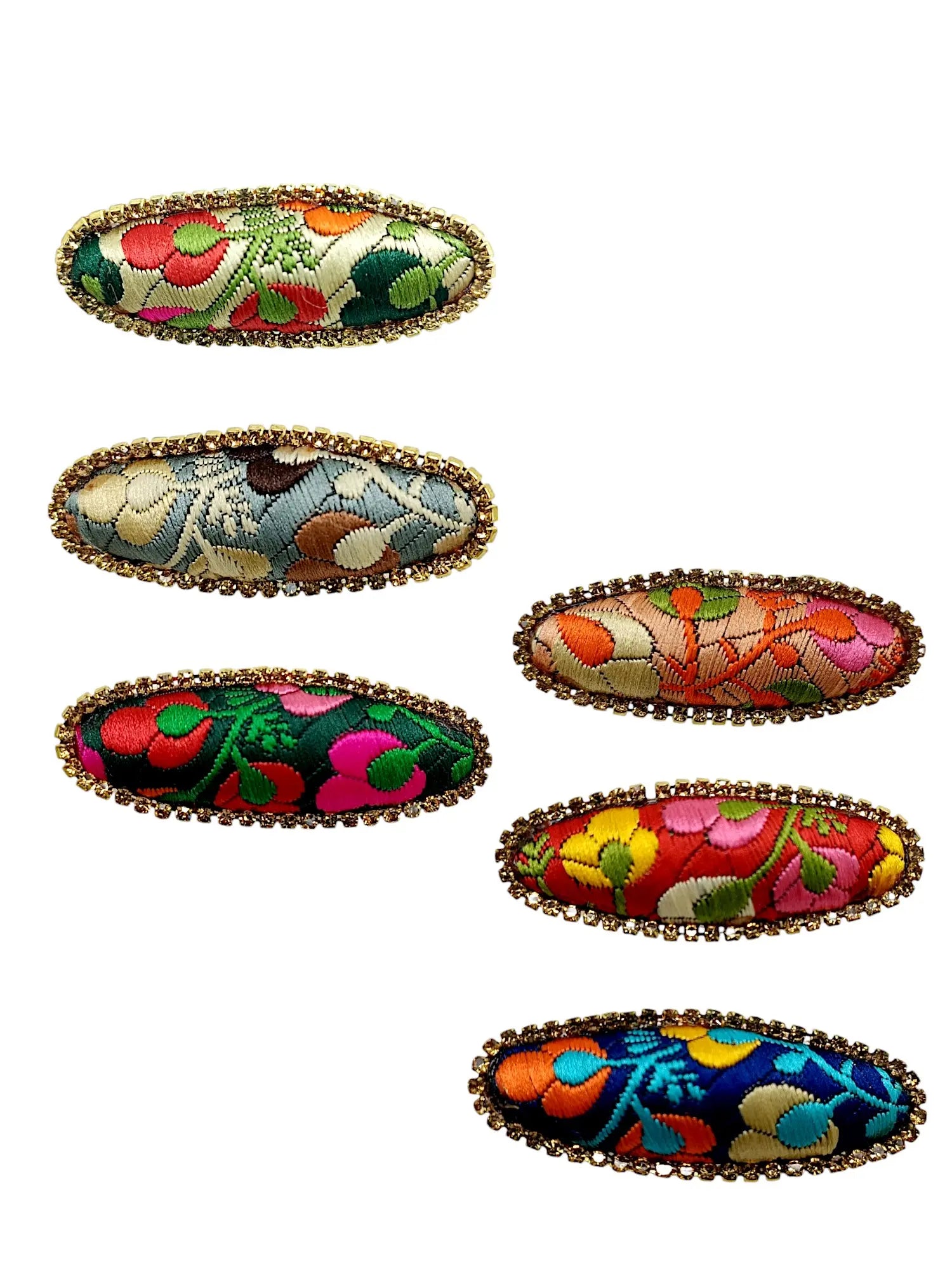 Multicolor Oval Saree Pin Sets with Floral Patterns
