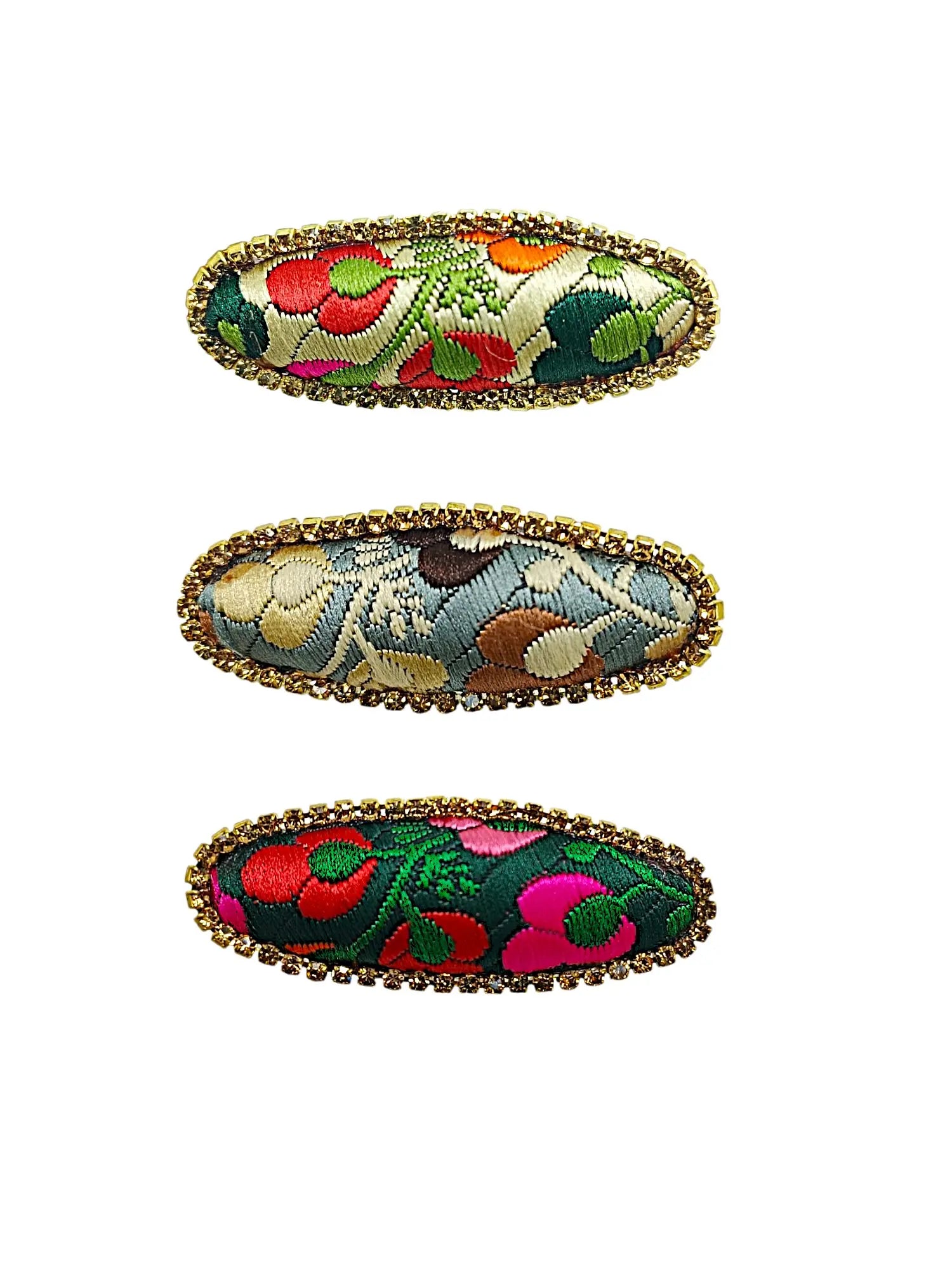 Multicolor Oval Saree Pin Sets with Floral Patterns