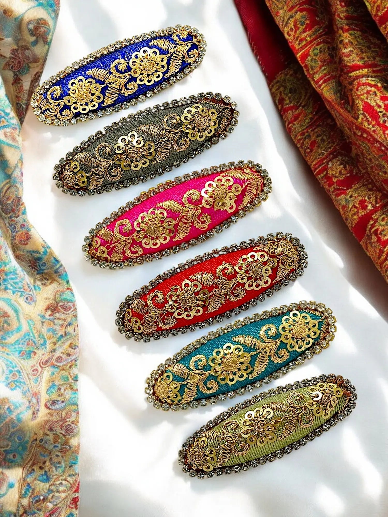 Multicolor Oval Embroidered Sequined  Saree Pin Set