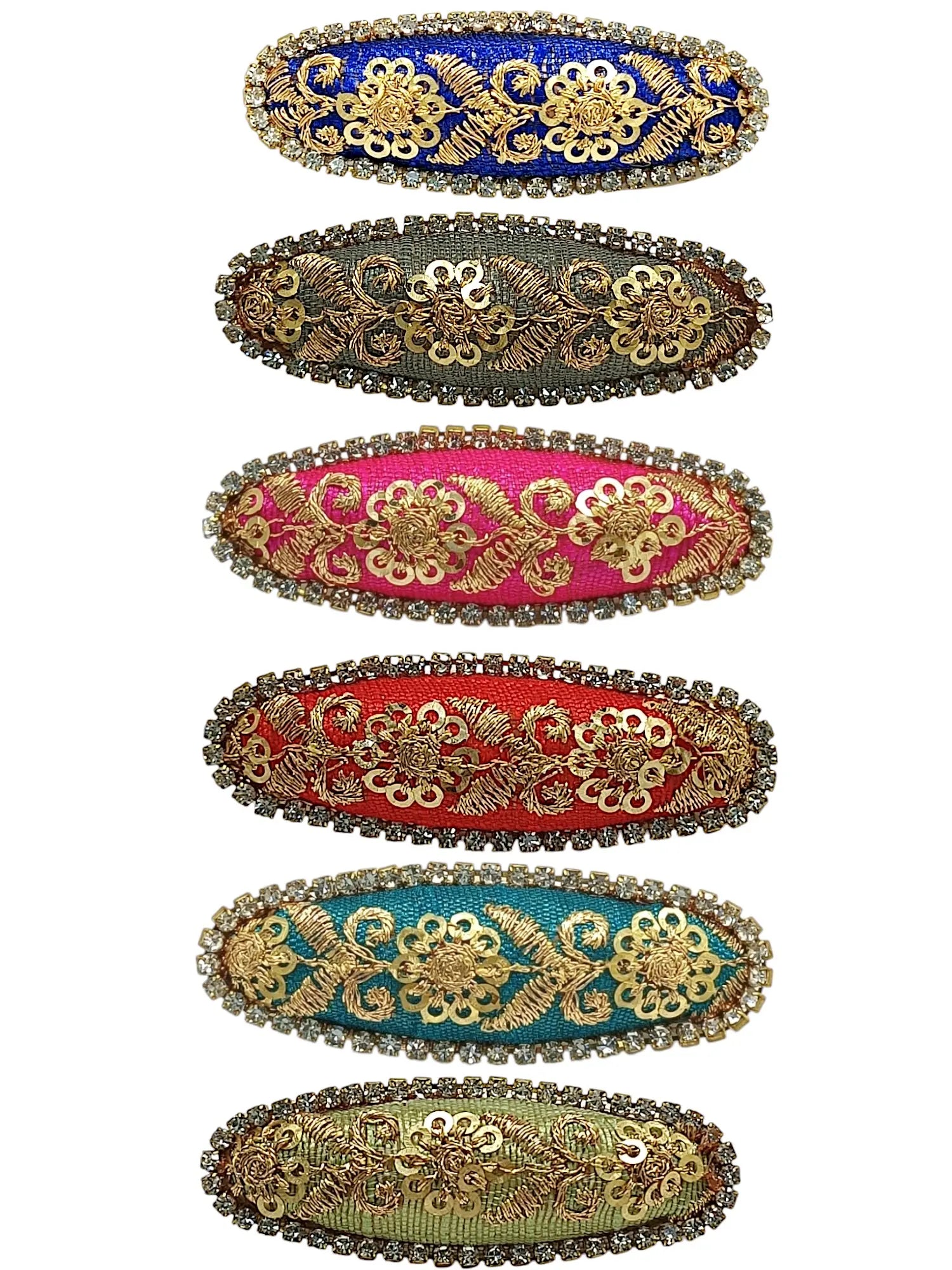 Multicolor Oval Embroidered Sequined  Saree Pin Set