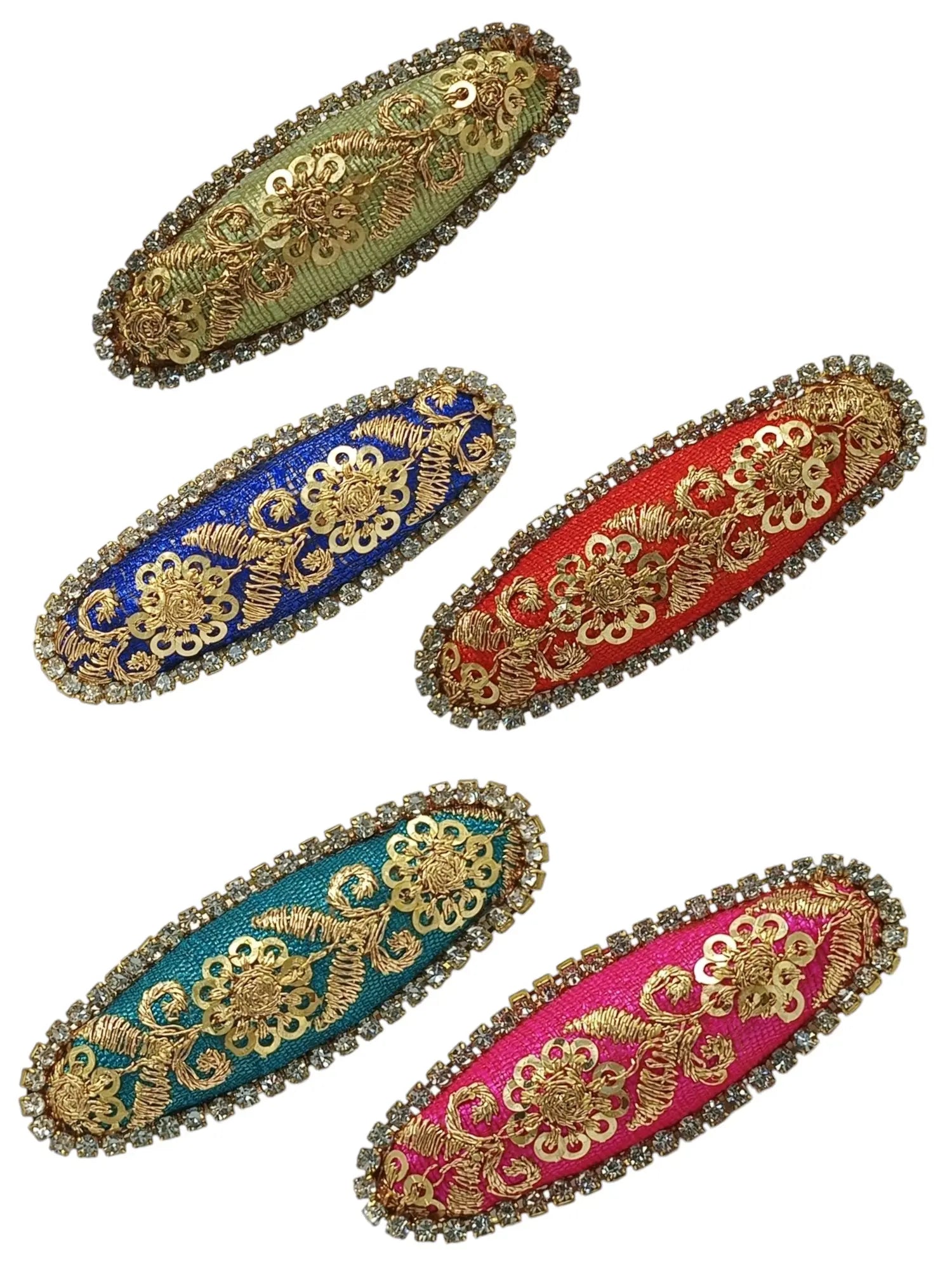Multicolor Oval Embroidered Sequined  Saree Pin Set