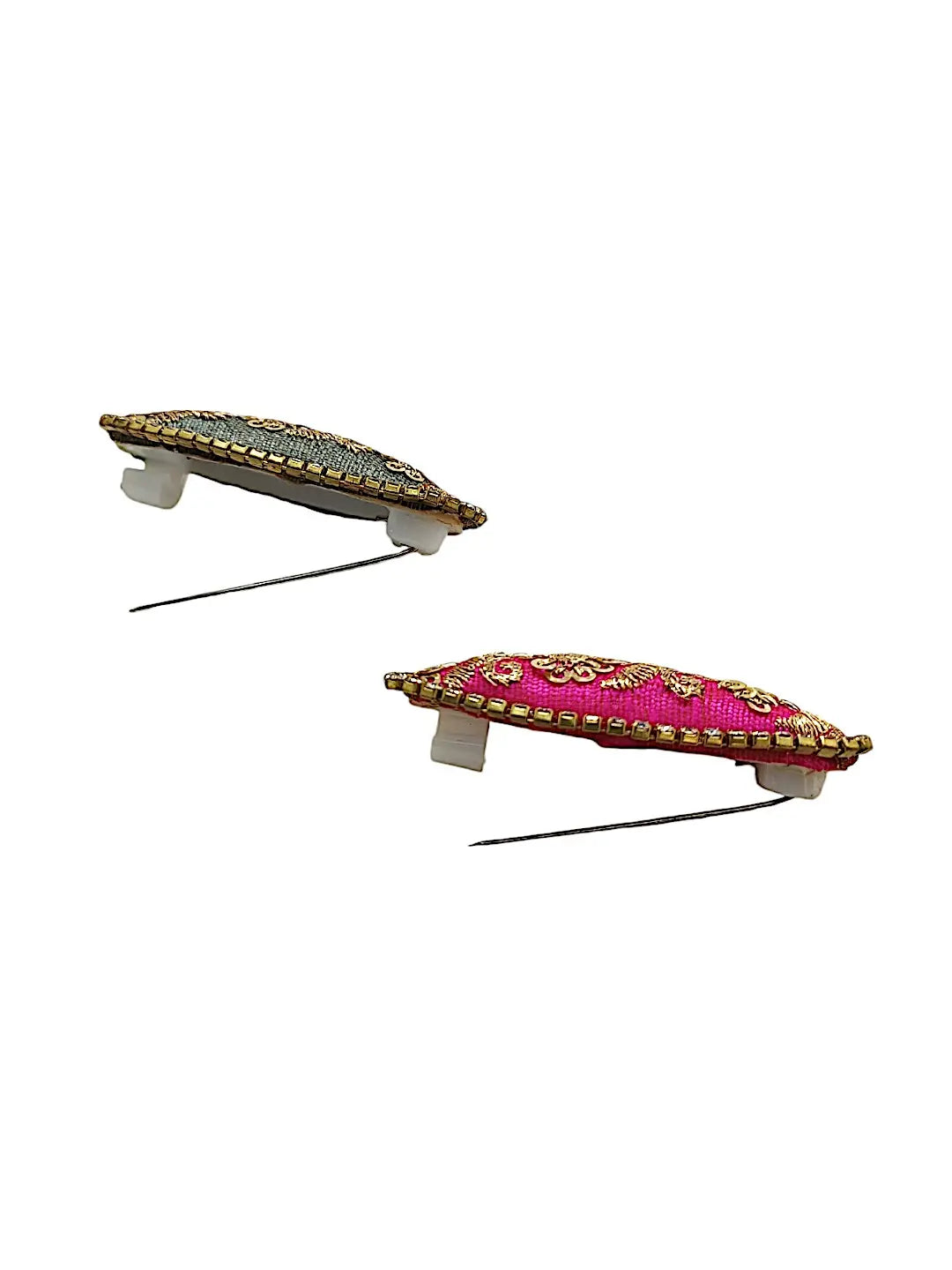 Multicolor Oval Embroidered Sequined  Saree Pin Set