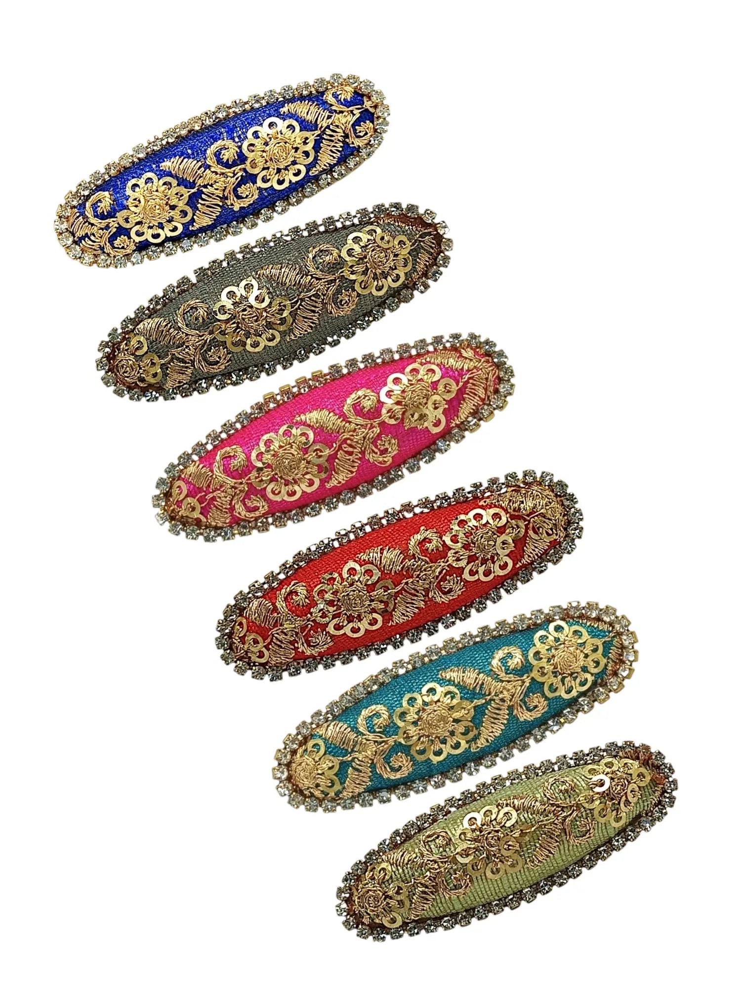 Multicolor Oval Embroidered Sequined  Saree Pin Set