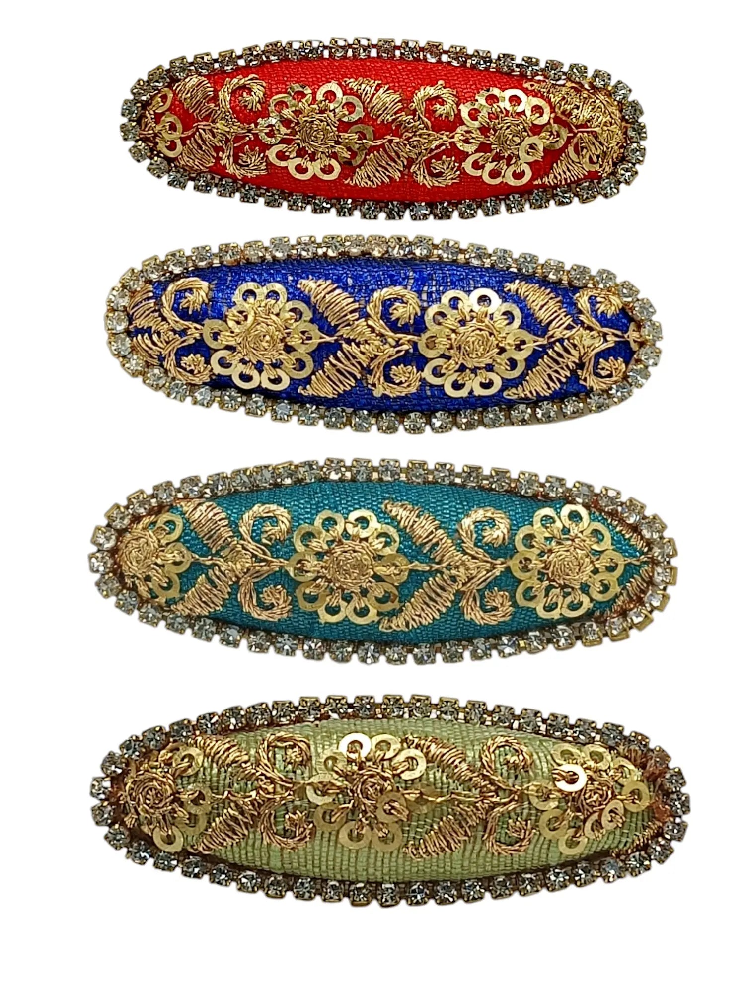 Multicolor Oval Embroidered Sequined  Saree Pin Set