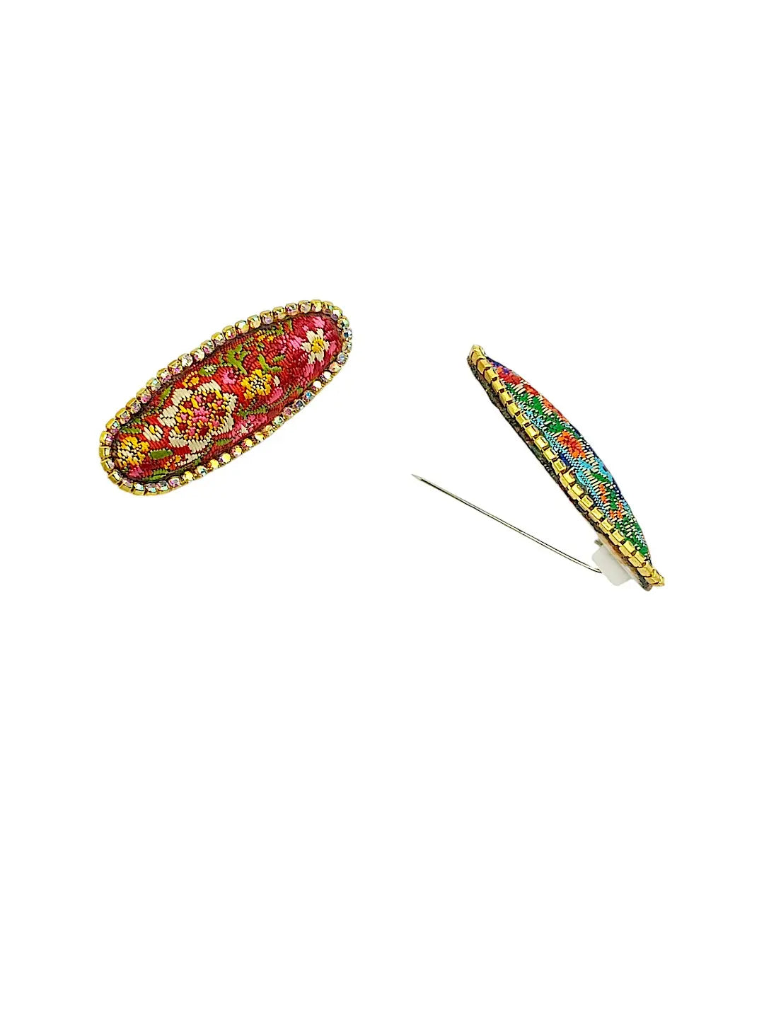 Multicolor Oval Embroidered Saree Pin Sets