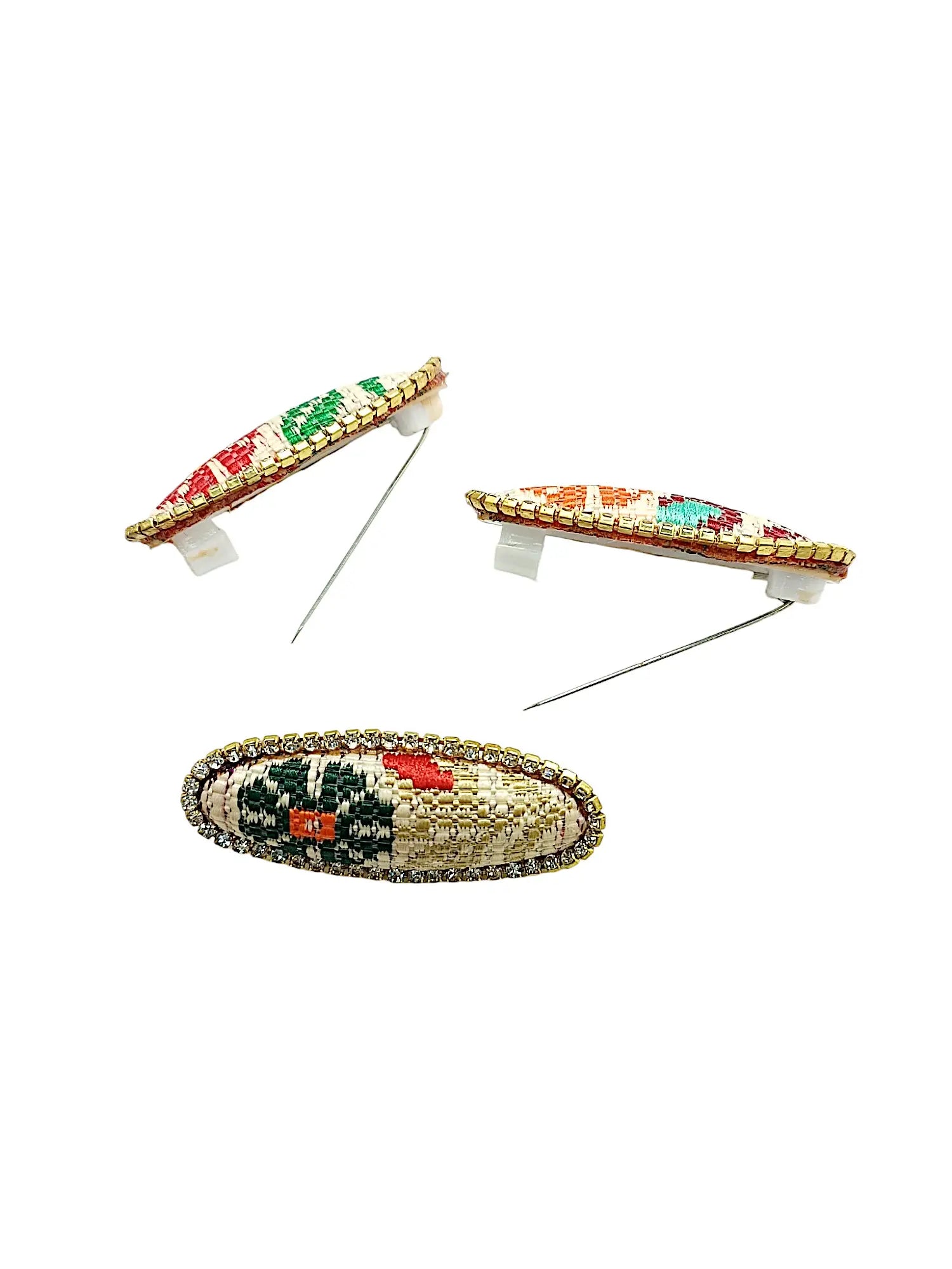 Multicolor Oval Saree Pin Sets with Floral Patterns