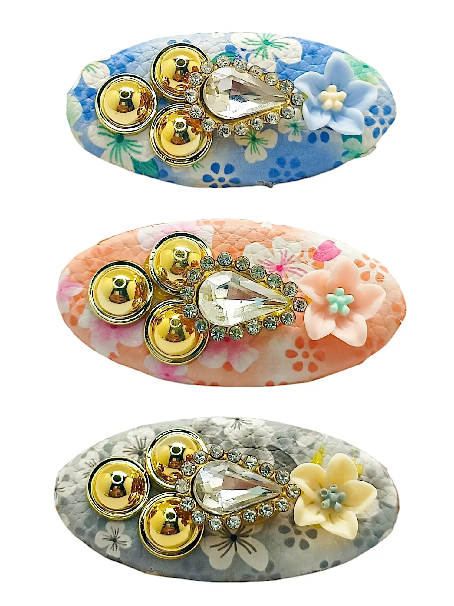 Multicolor Oval Saree Pin with Floral Patterns