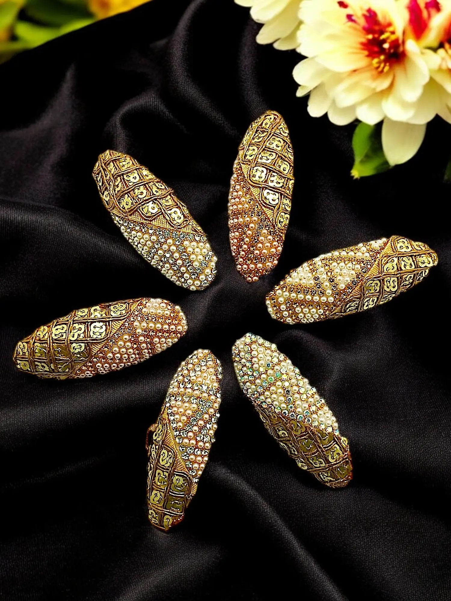 Gold Oval Embroidered Saree Pin Set