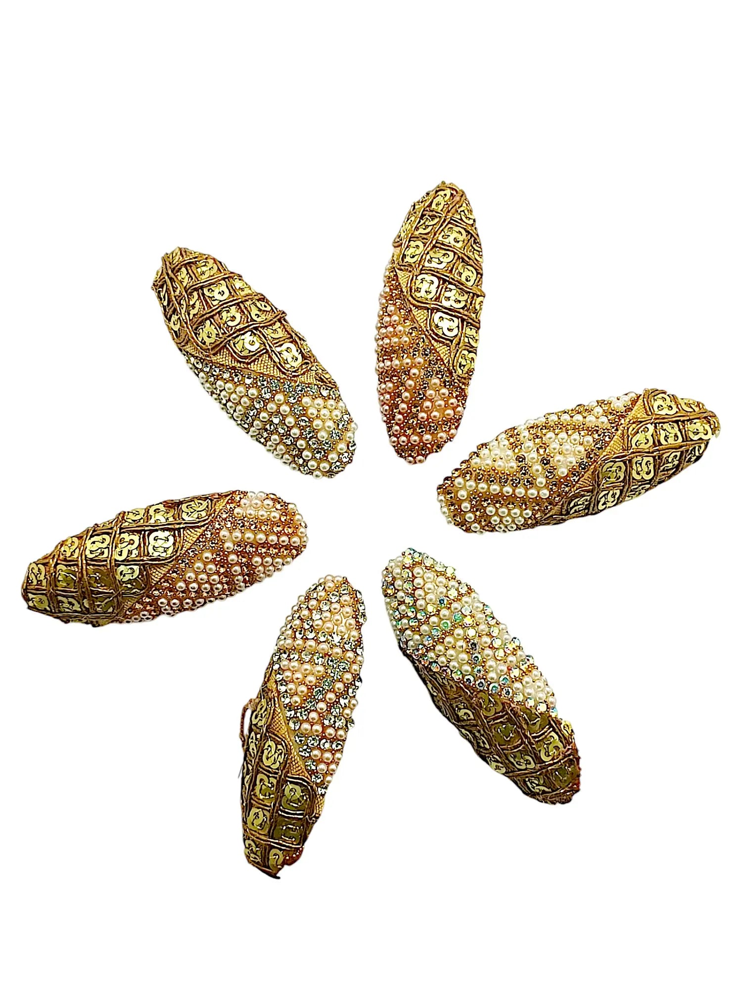 Gold Oval Embroidered Saree Pin Set