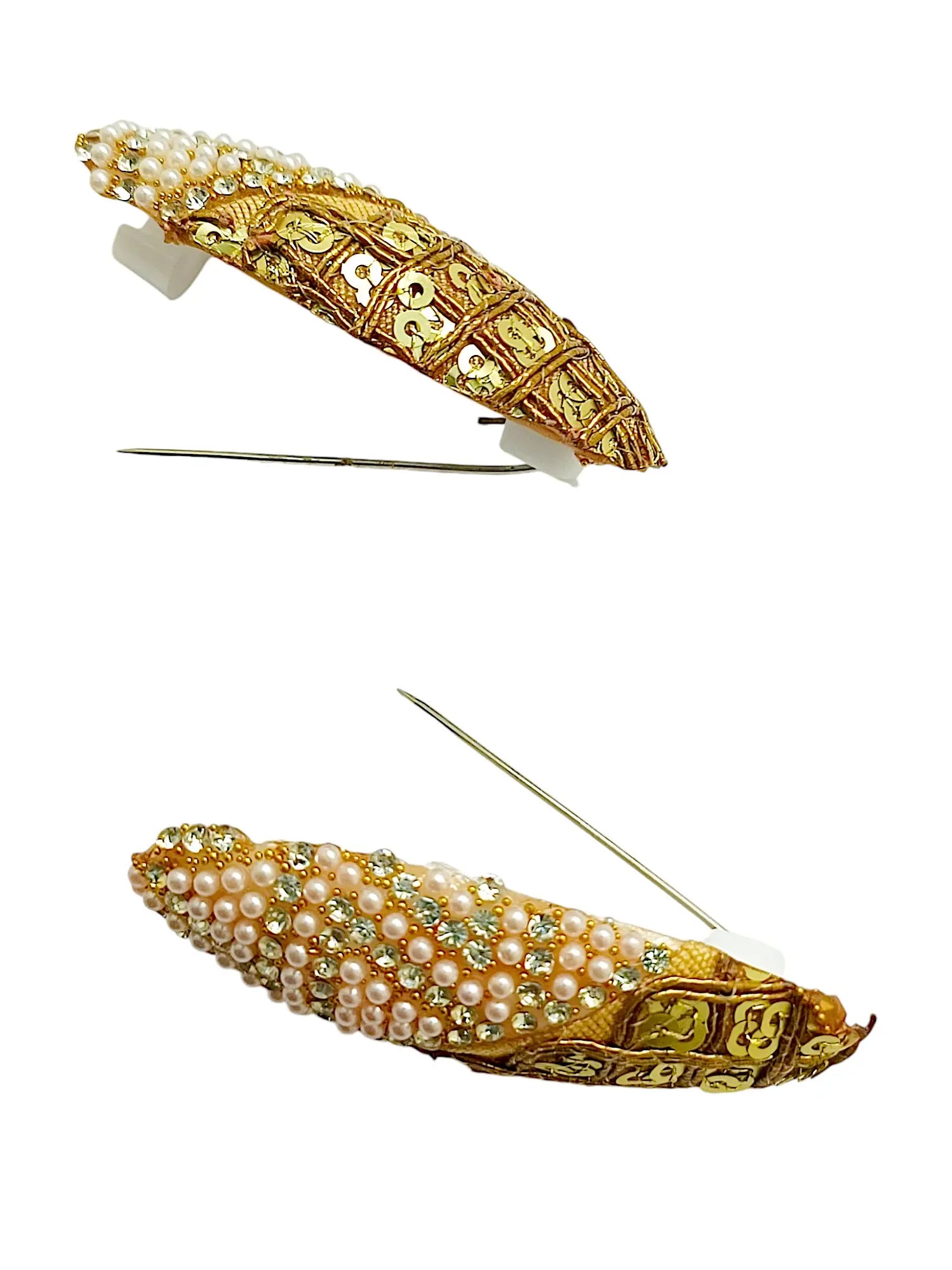 Gold Oval Embroidered Saree Pin Set