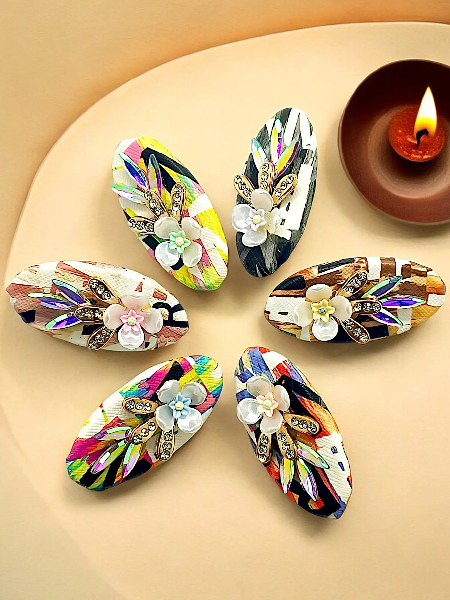 Multicolor Oval Saree Pin Sets with Floral Patterns