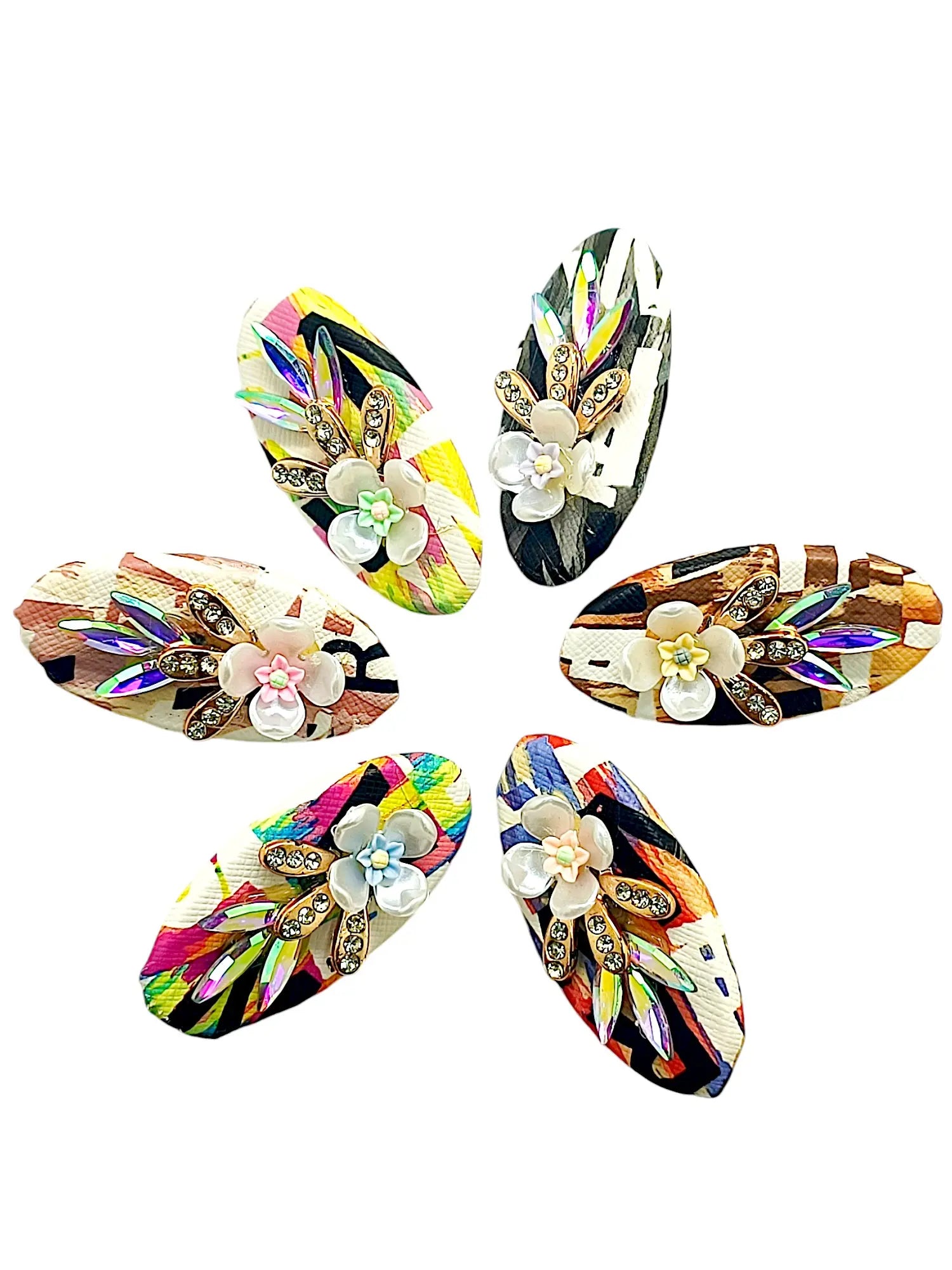 Multicolor Oval Saree Pin Sets with Floral Patterns