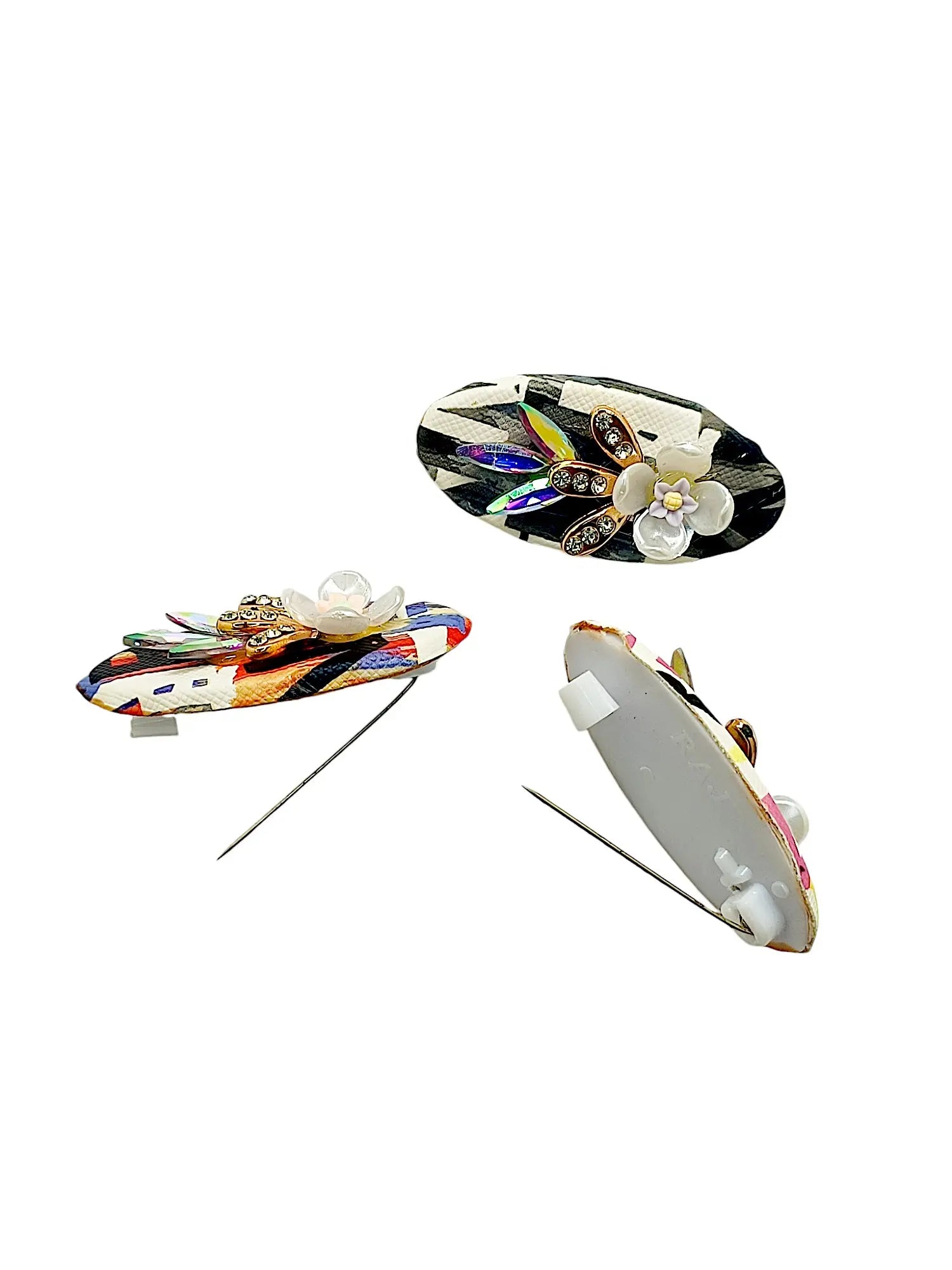 Multicolor Oval Saree Pin Sets with Floral Patterns