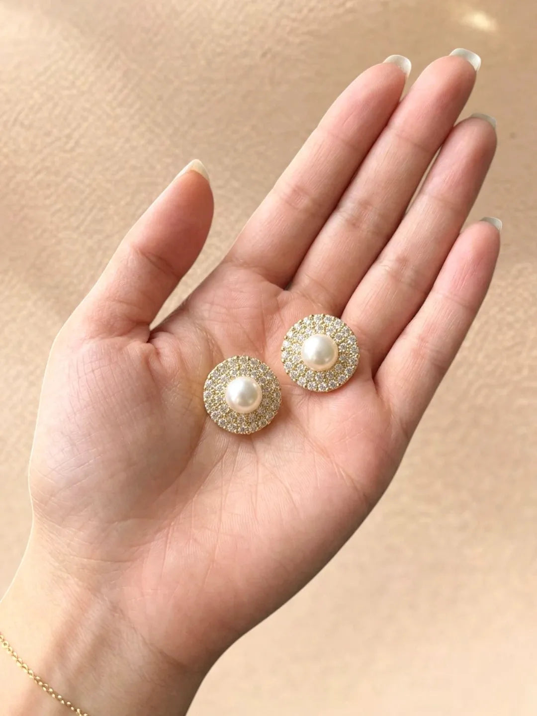 Gold Plated CZ Halo Design Stud Earrings
