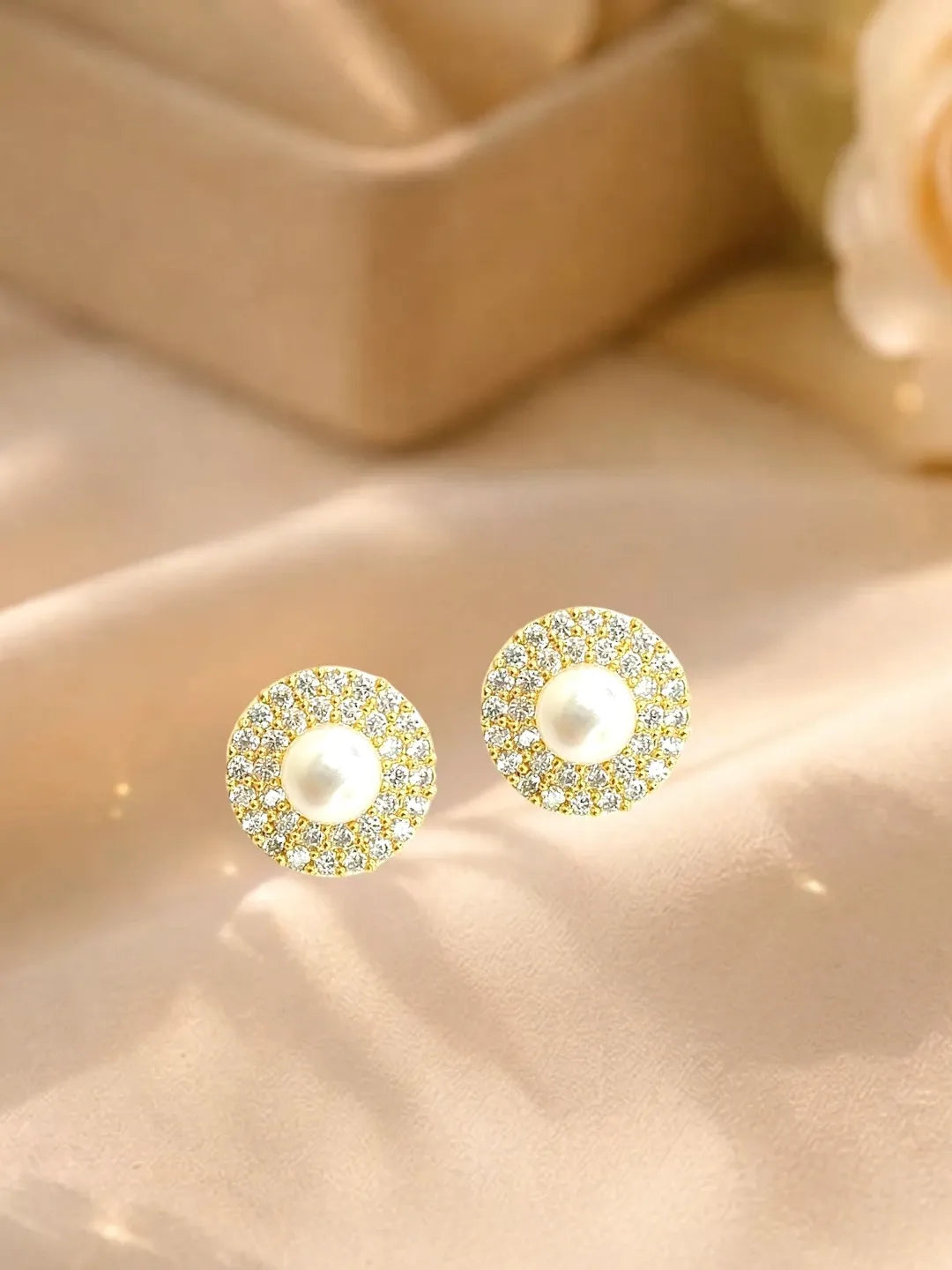 Gold Plated CZ Halo Design Stud Earrings