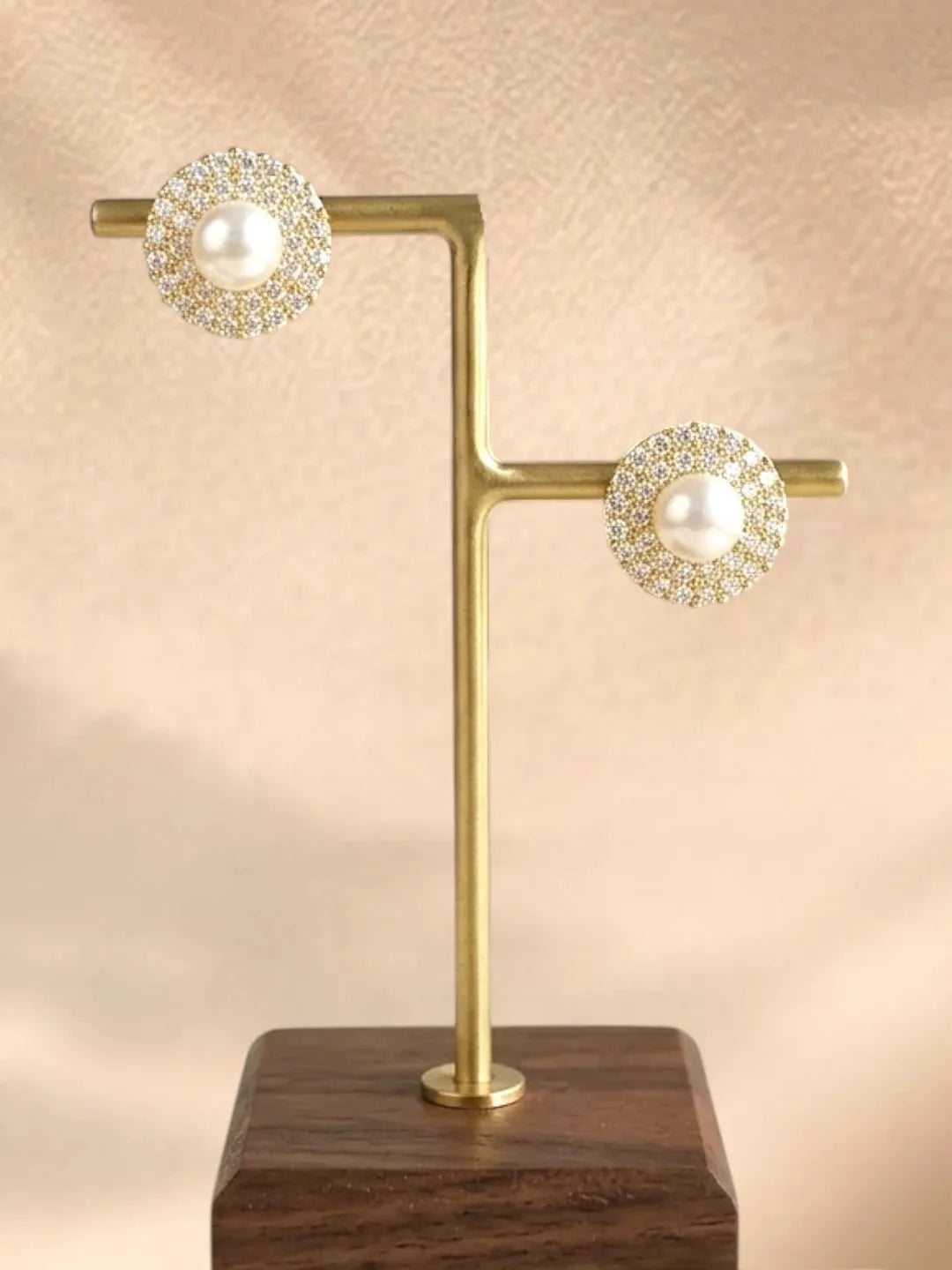 Gold Plated CZ Halo Design Stud Earrings