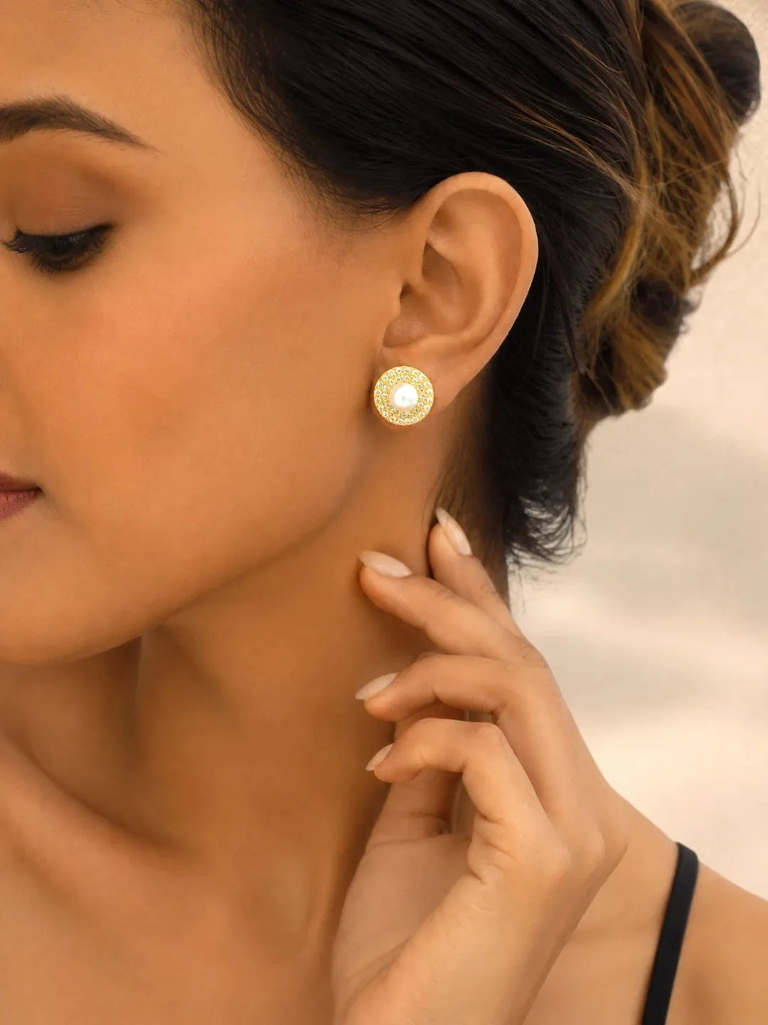 Gold Plated CZ Halo Design Stud Earrings
