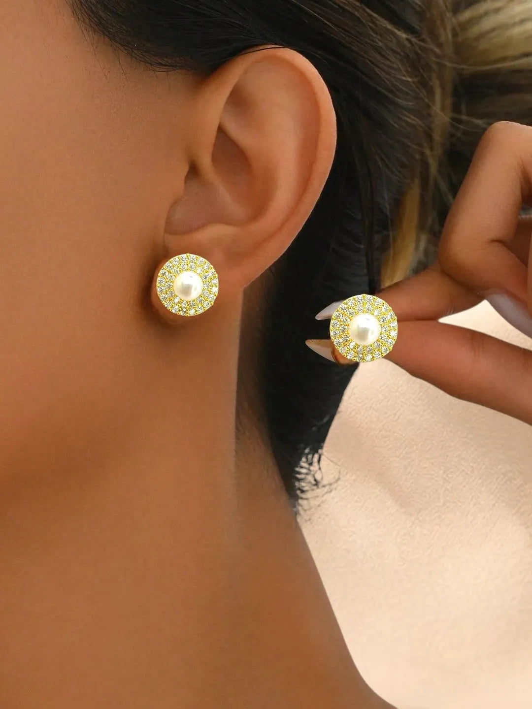 Gold Plated CZ Halo Design Stud Earrings