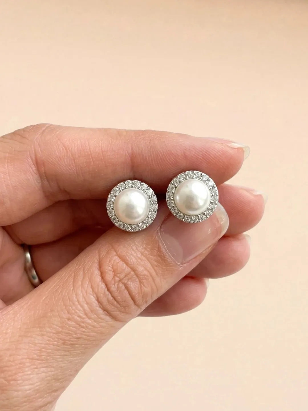 Silver Plated CZ Halo Design Stud Earrings