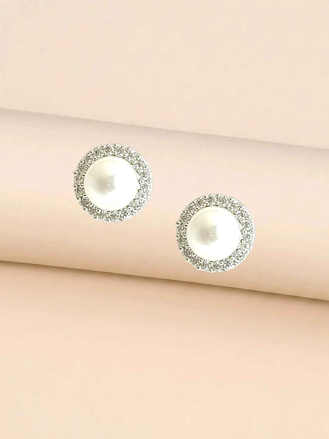 Silver Plated CZ Halo Design Stud Earrings