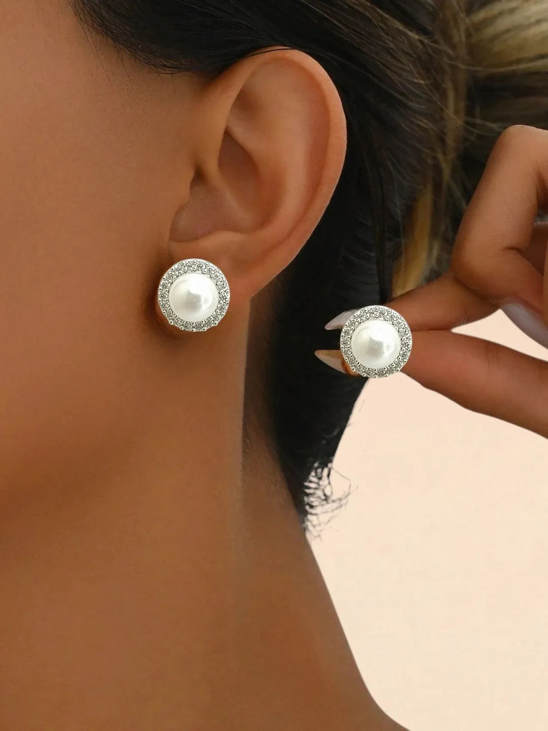 Silver Plated CZ Halo Design Stud Earrings