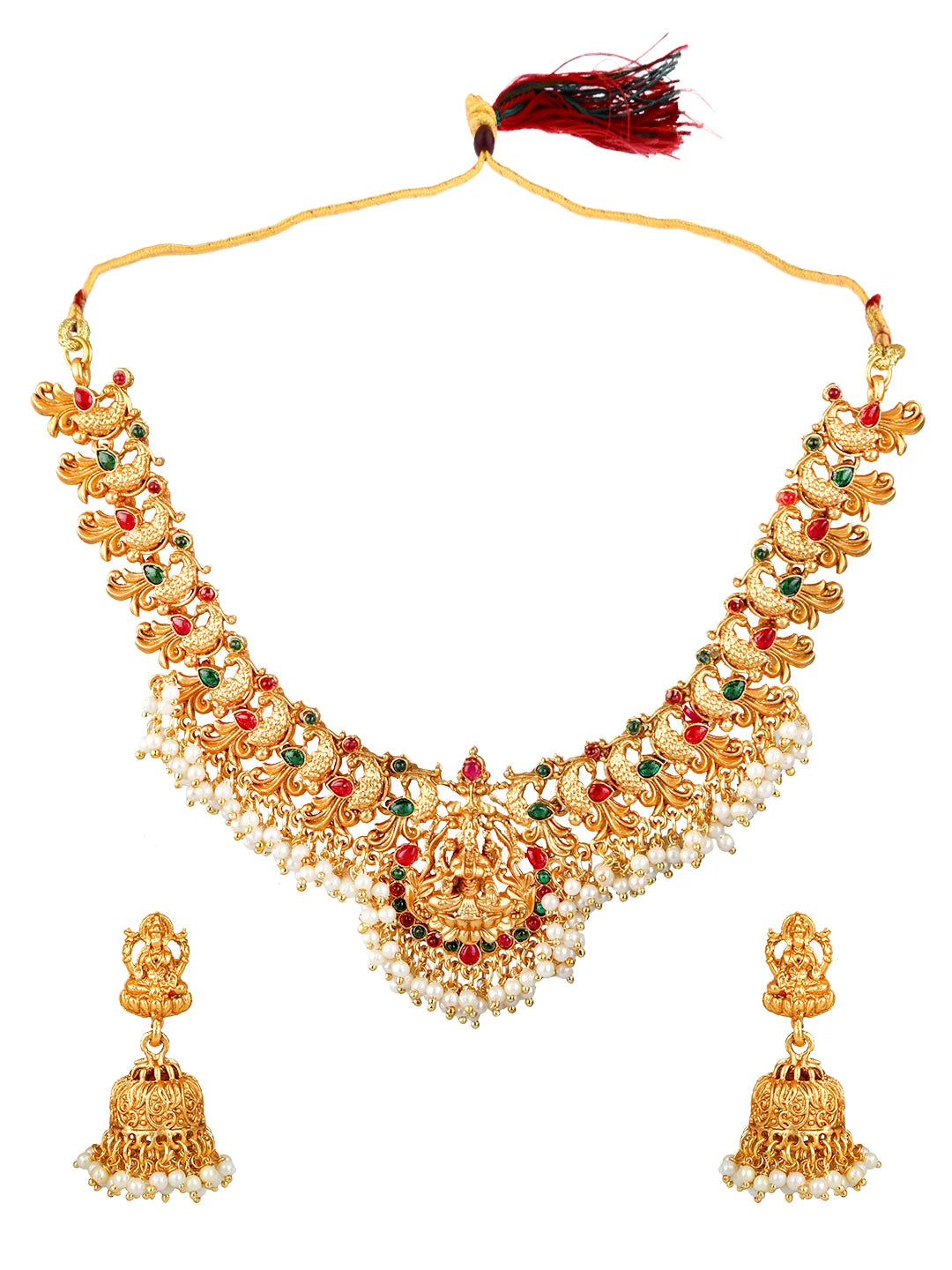 Gold Plated Pearl Choker Temple Necklace Set