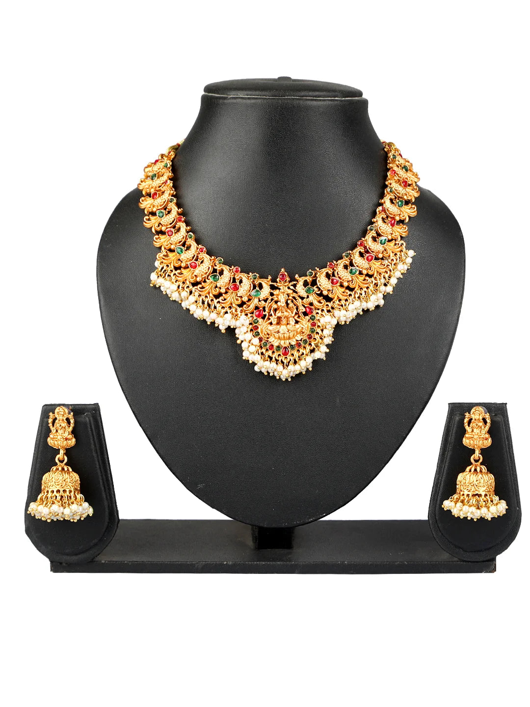 Gold Plated Pearl Choker Temple Necklace Set