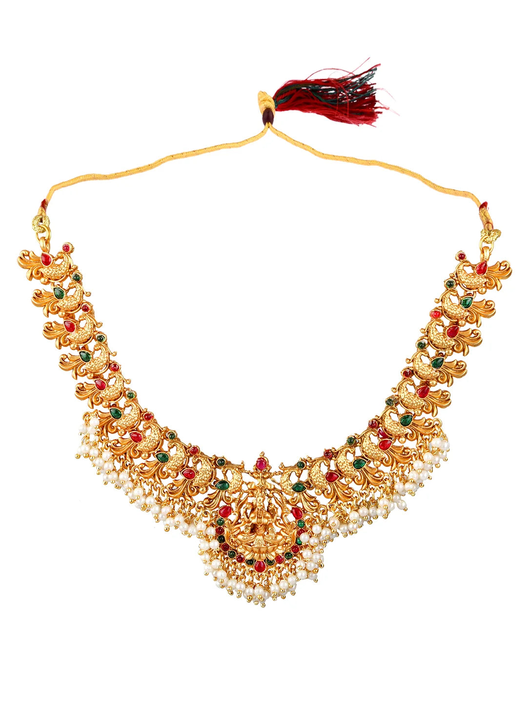 Gold Plated Pearl Choker Temple Necklace Set