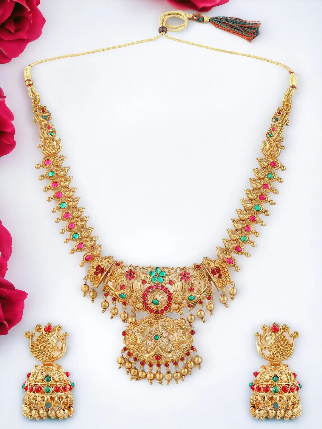 Peacock Gold Plated Temple Necklace Set