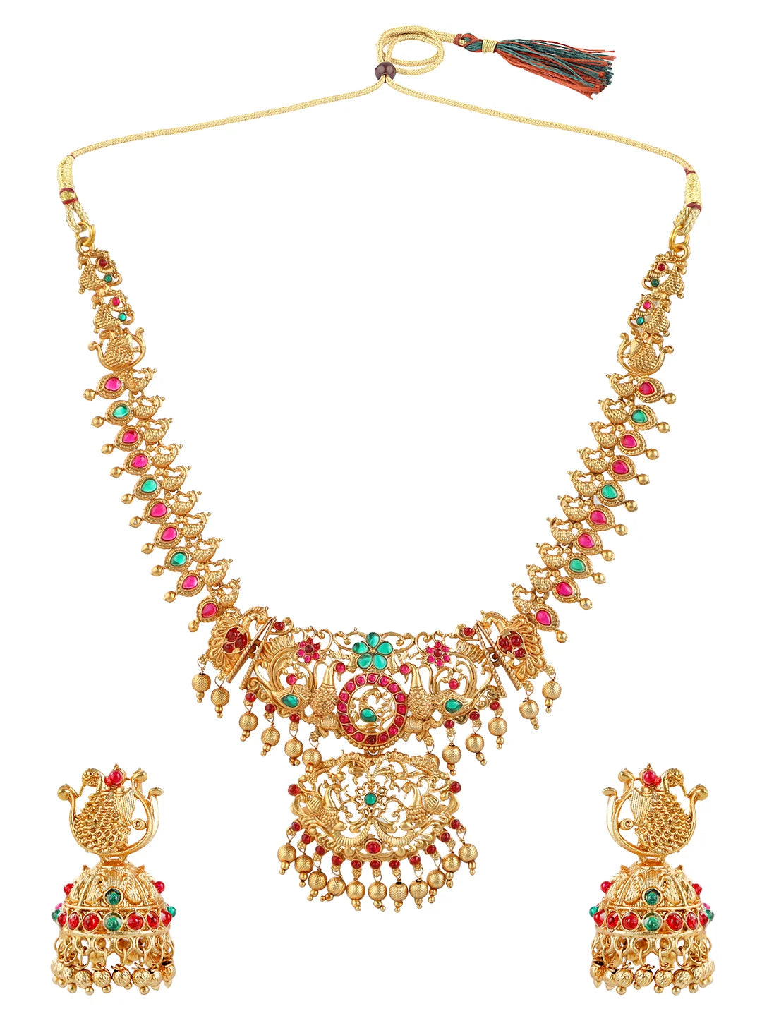 Peacock Gold Plated Temple Necklace Set