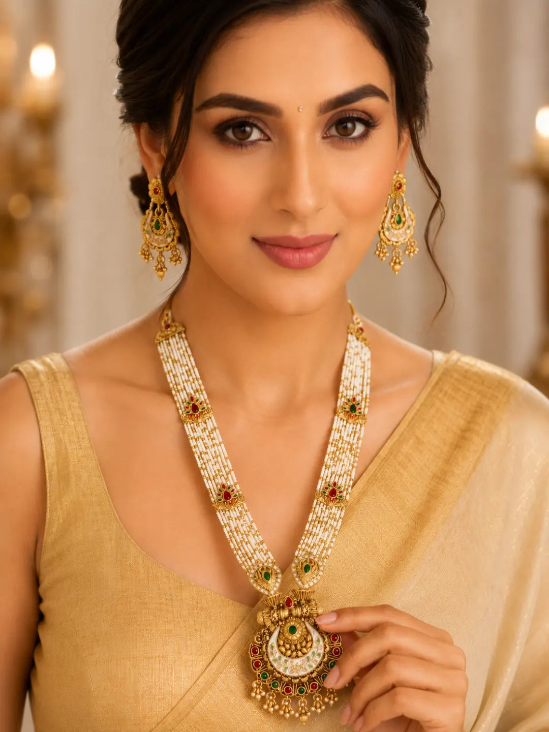 Gold Plated Meenakari Seed Beads Long Necklace Set