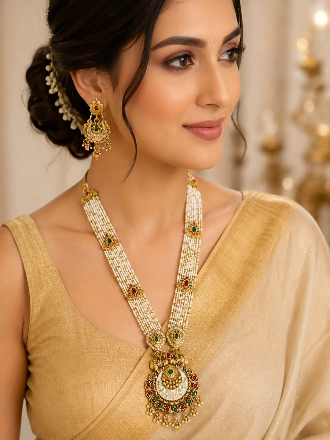 Gold Plated Meenakari Seed Beads Long Necklace Set