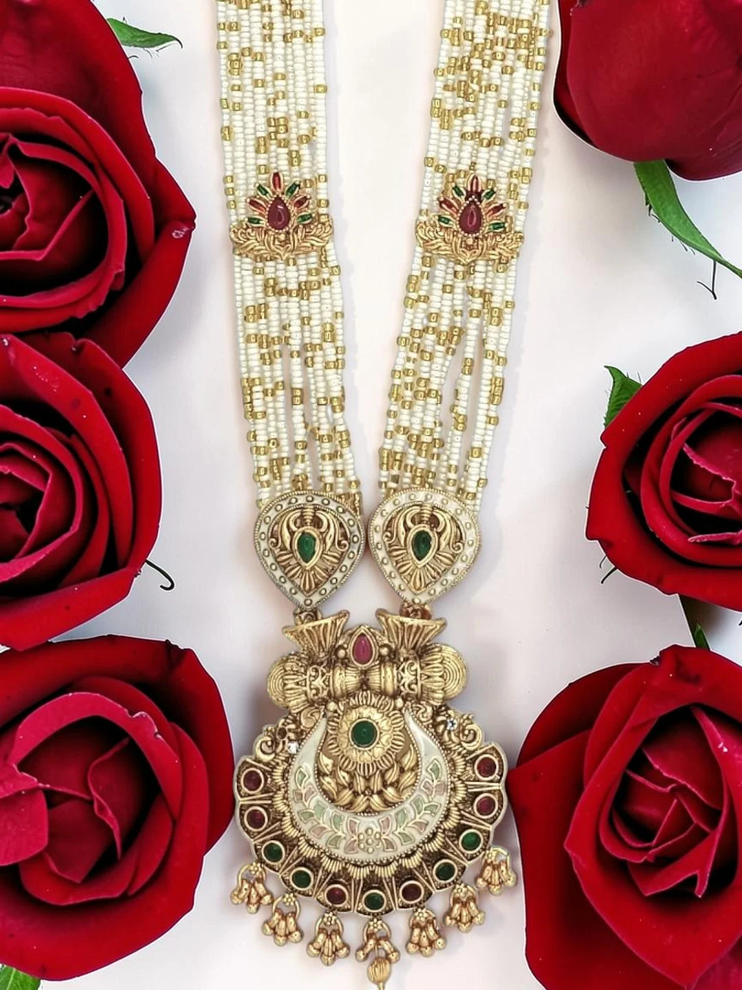 Gold Plated Meenakari Seed Beads Long Necklace Set