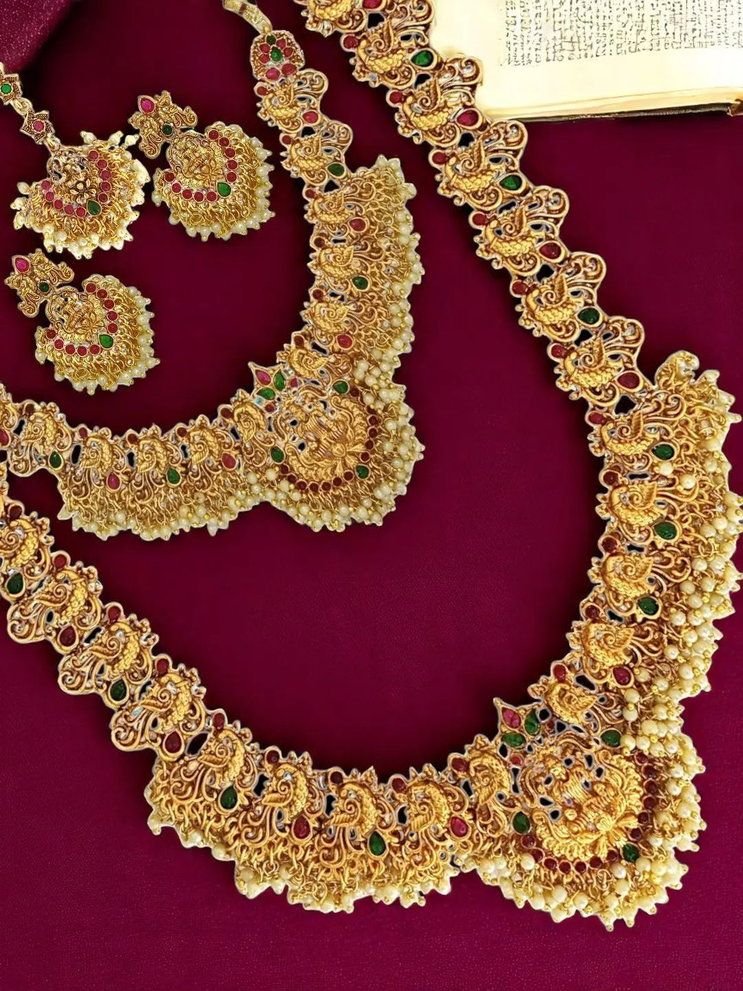Gold-Plated Locket with White Beads Jewellery Set