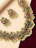Gold-Plated Elephant Motifs Stone Studded Jewellery Set