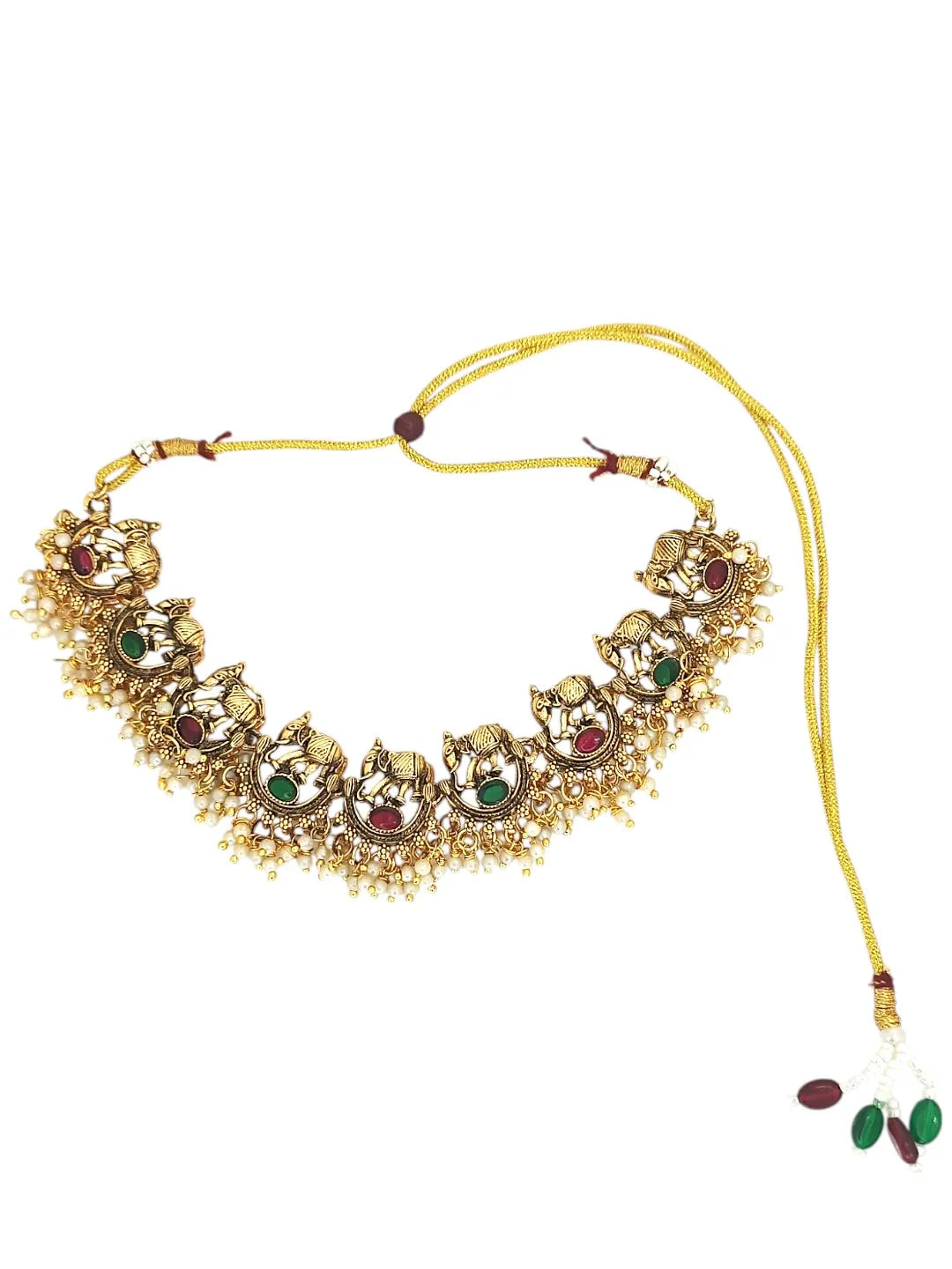 Gold-Plated Elephant Motifs Stone Studded Jewellery Set