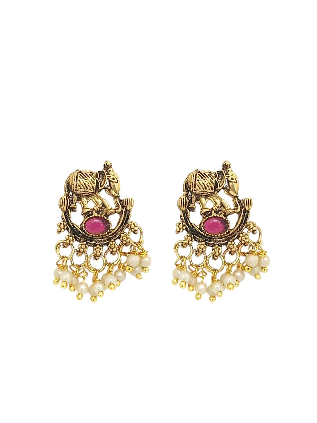 Gold-Plated Elephant Motifs Stone Studded Jewellery Set