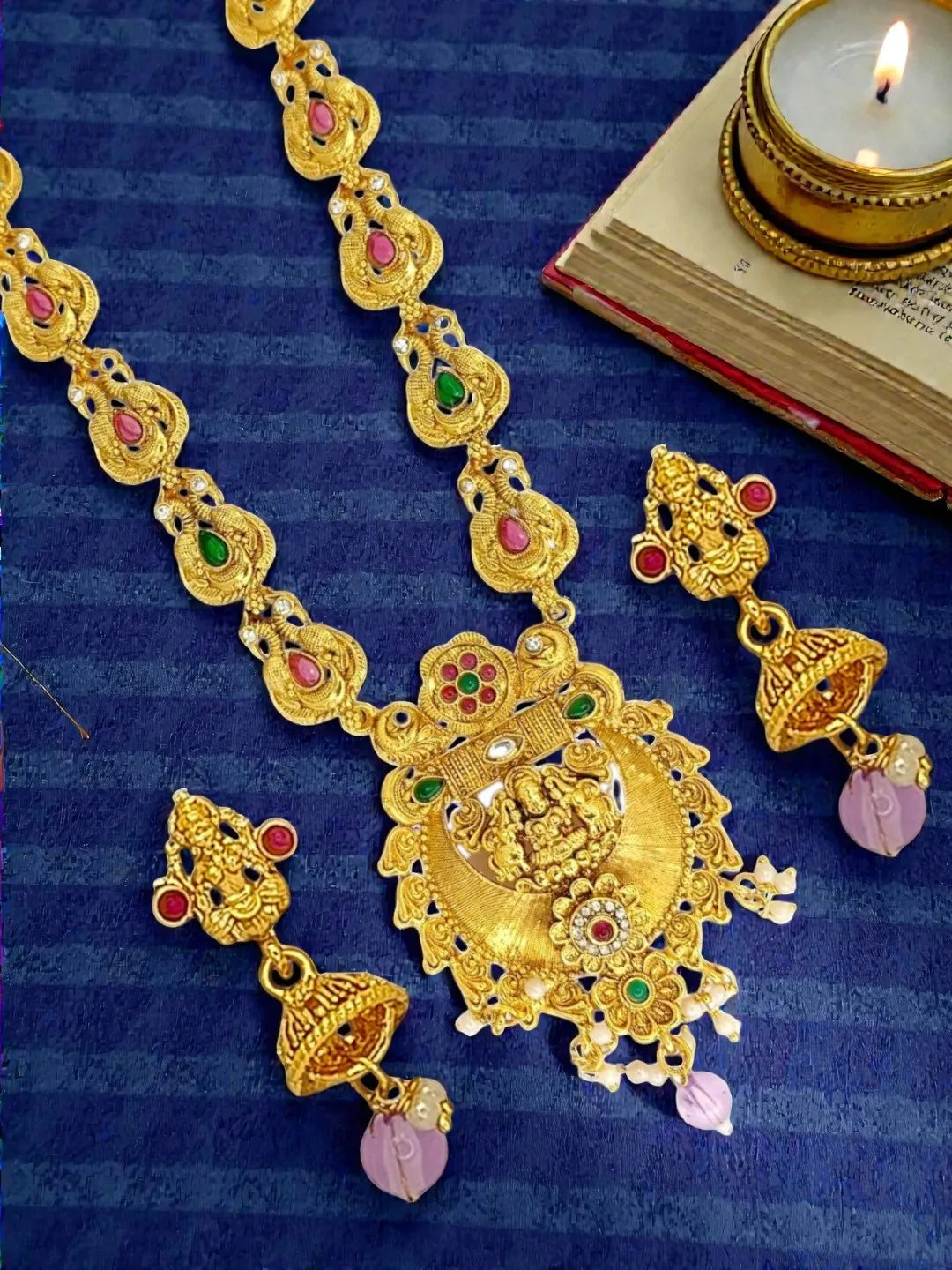 Gold-Plated Divine Assemble Stone-Studded Jewellery Set