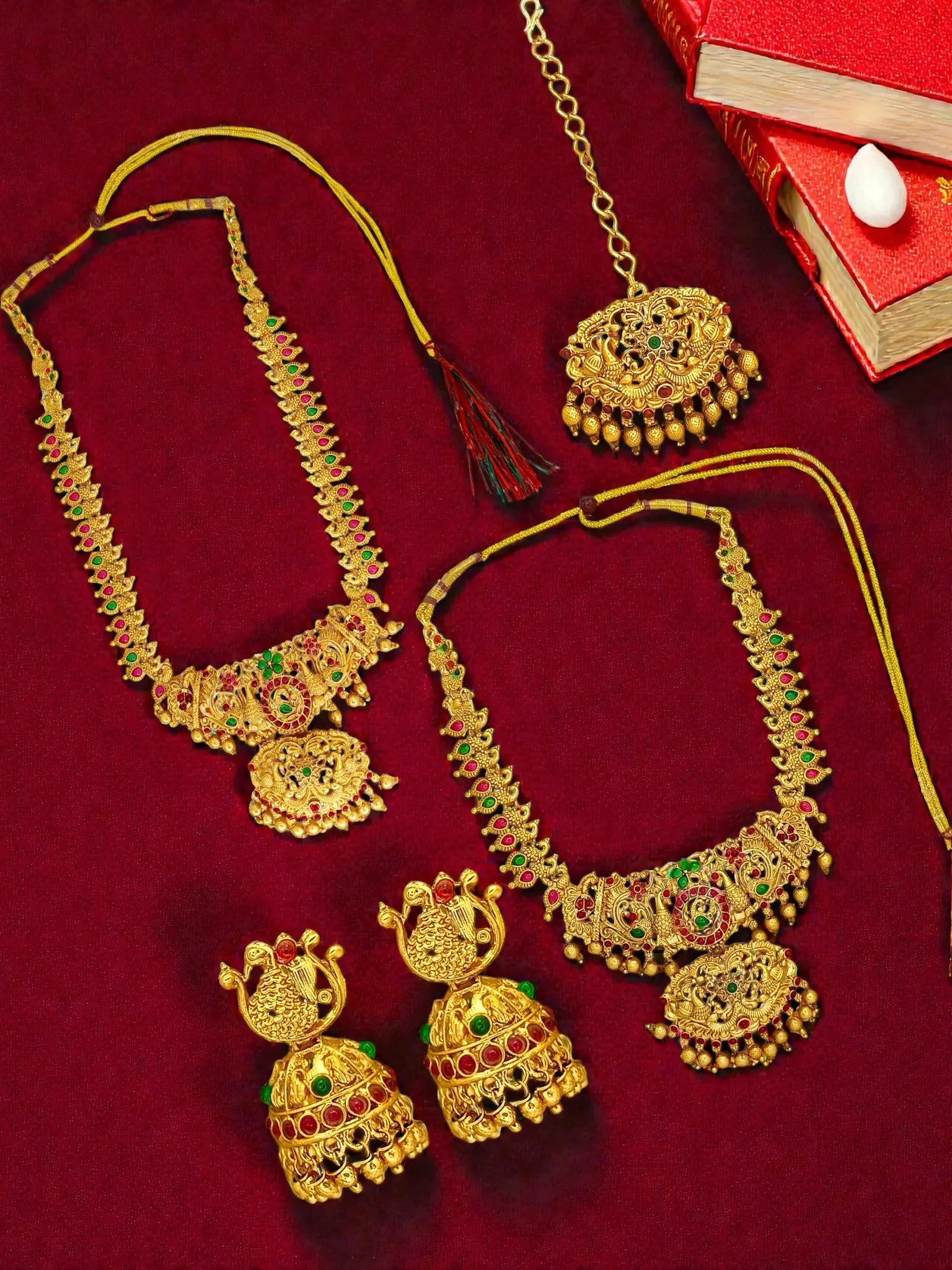 Gold-Plated Peacock Meenakari Jewellery Set