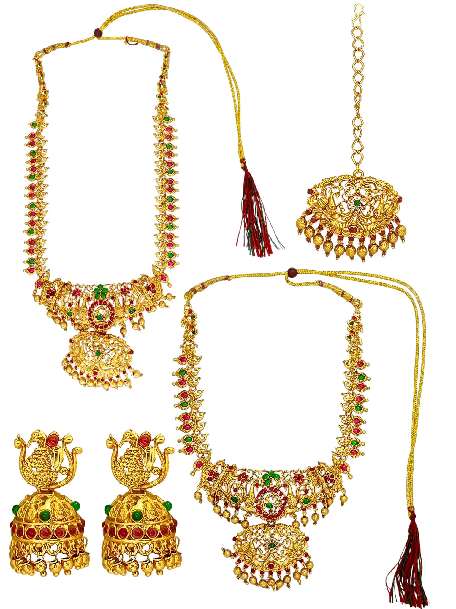 Gold-Plated Peacock Meenakari Jewellery Set