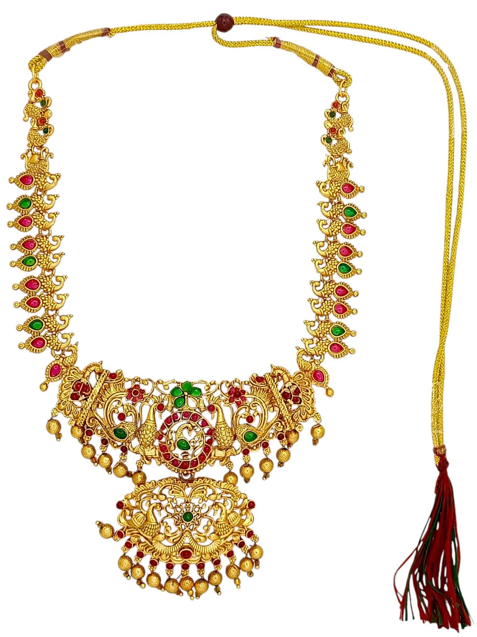 Gold-Plated Peacock Meenakari Jewellery Set