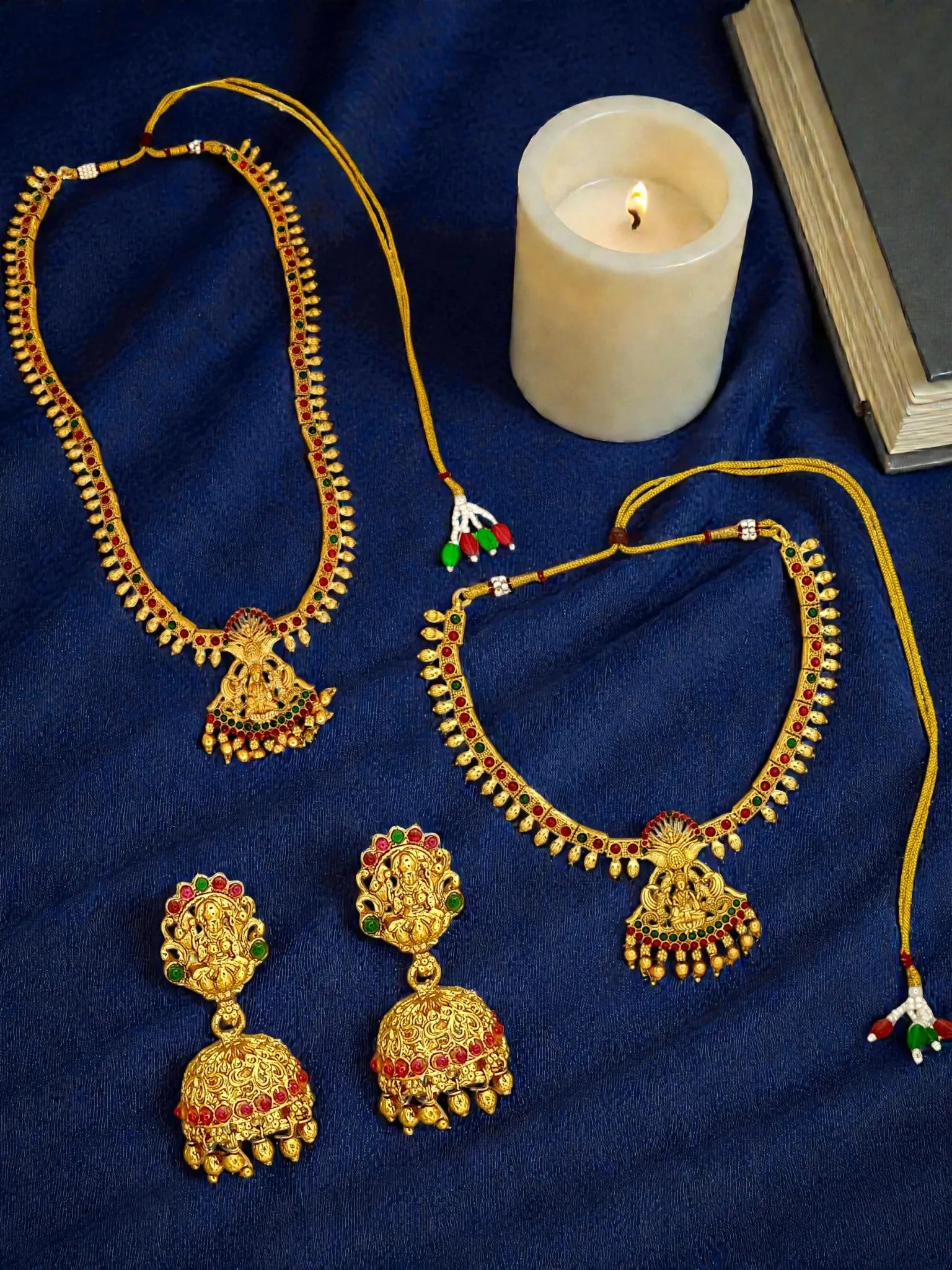 Gold-Plated Stone-Studded and Beaded Jewellery Set