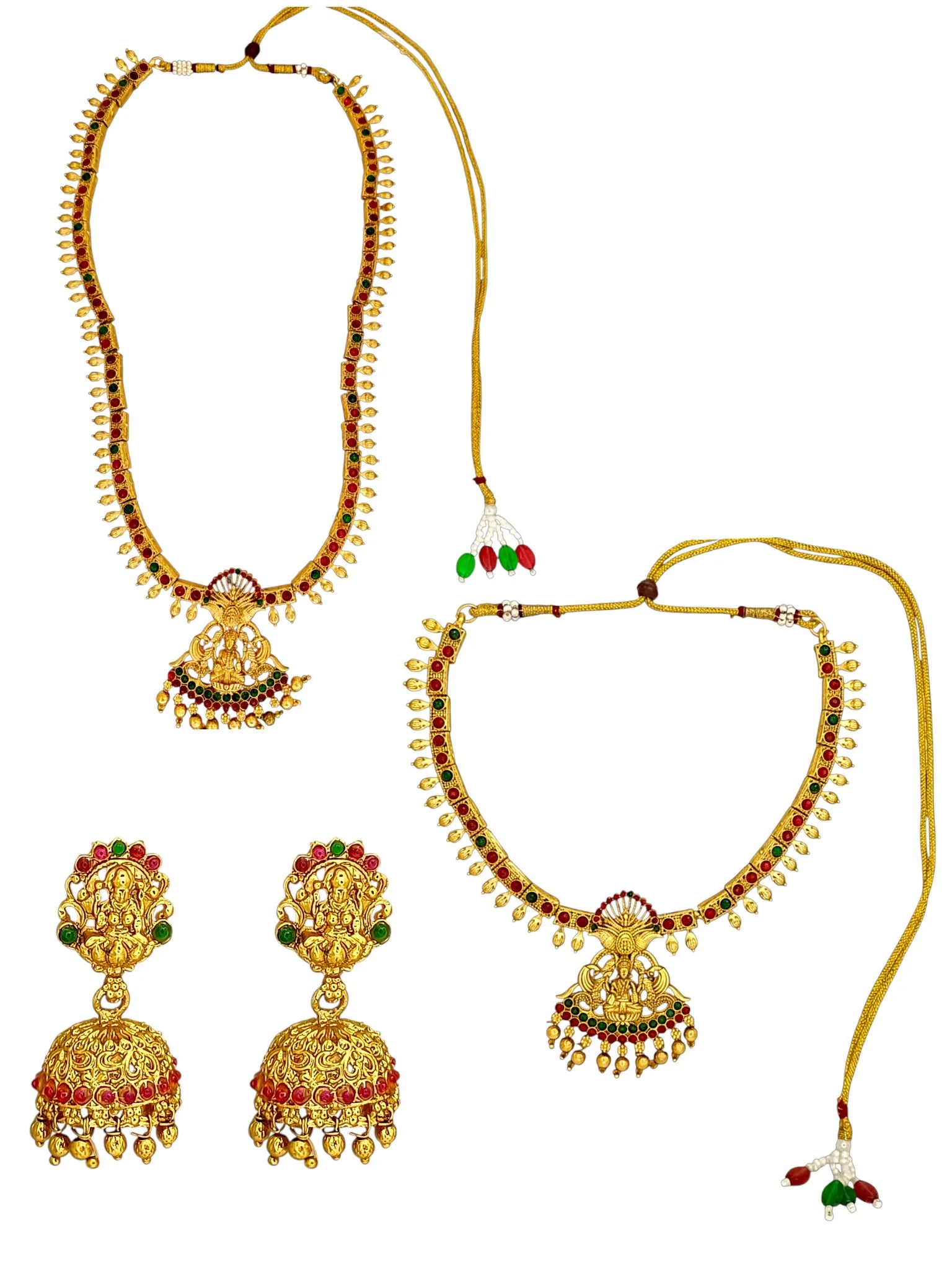 Gold-Plated Stone-Studded and Beaded Jewellery Set