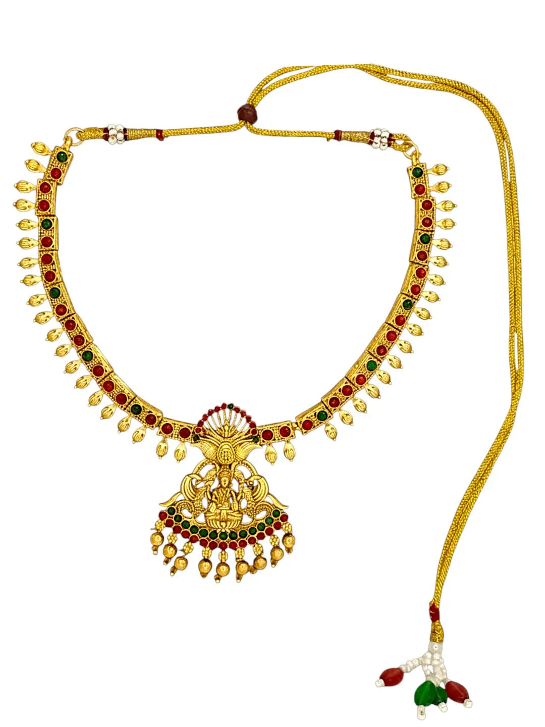 Gold-Plated Stone-Studded and Beaded Jewellery Set