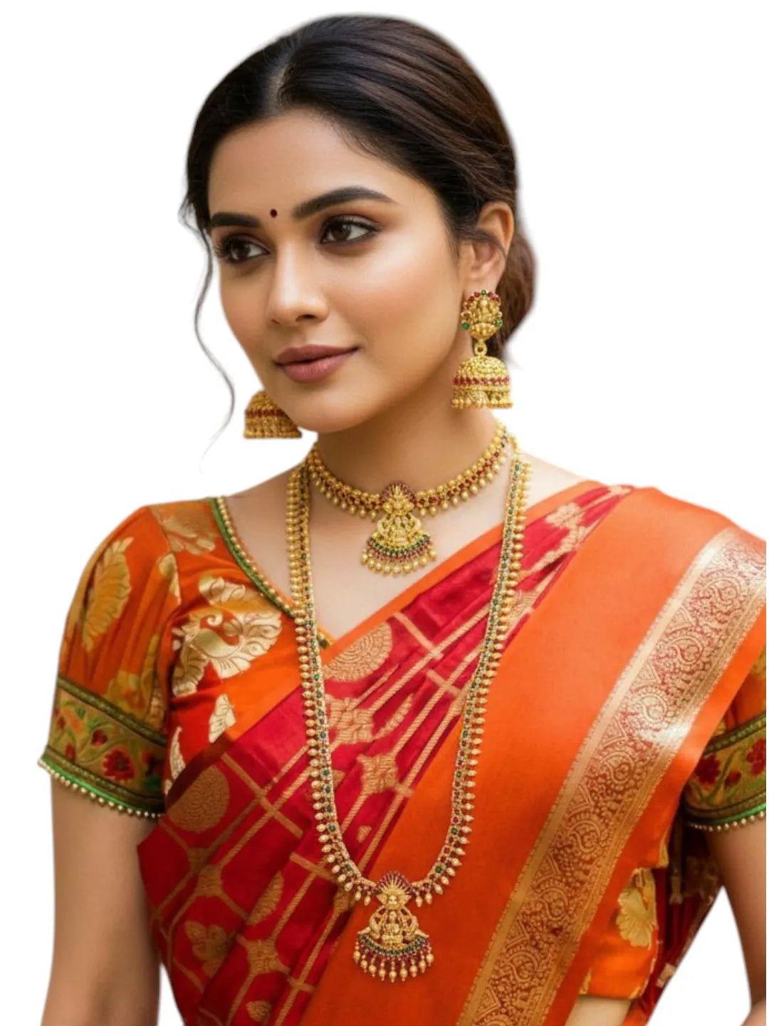 Gold-Plated Stone-Studded and Beaded Jewellery Set