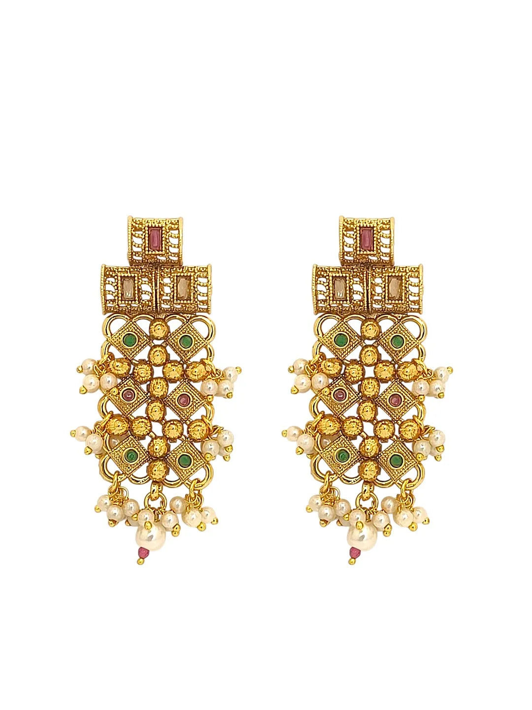 Gold-Plated Stone-Studded Maang Tika and Earrings